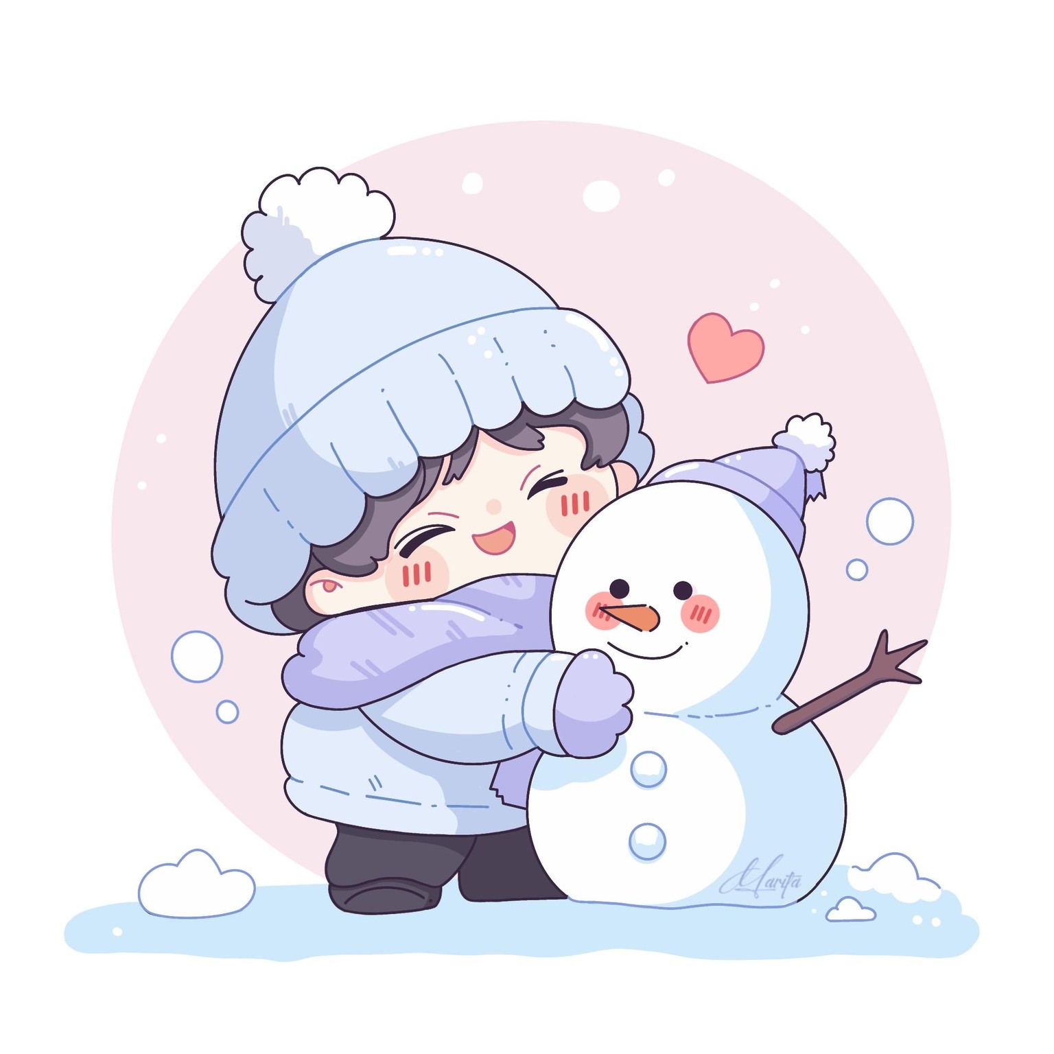 Cute Boy&Girl building Snowman - image 1 - student project