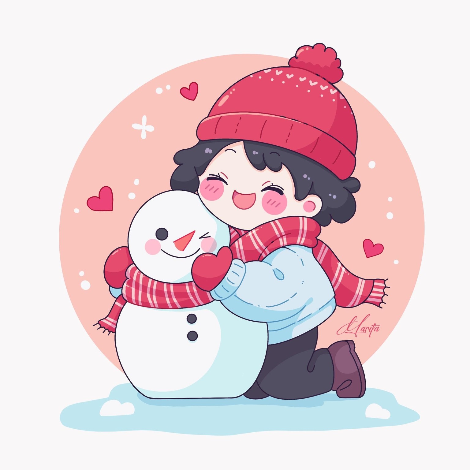 Cute Boy&Girl building Snowman - image 2 - student project