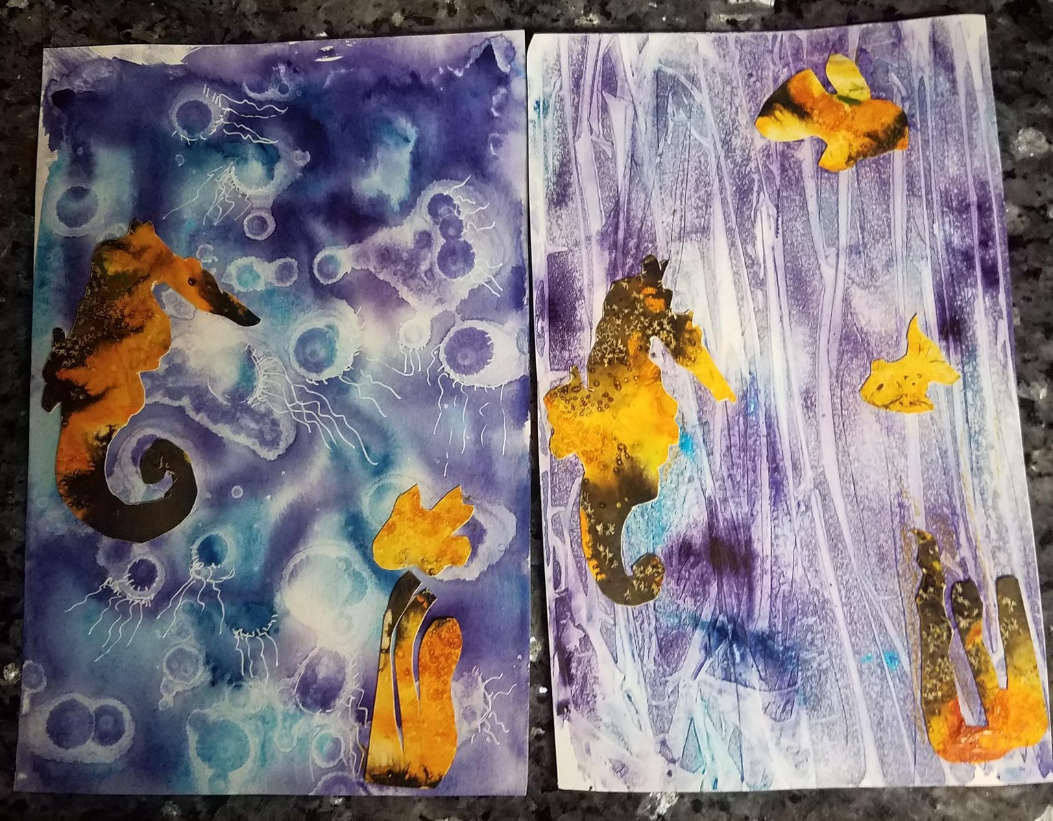 Mixed media collage seahorse - image 2 - student project