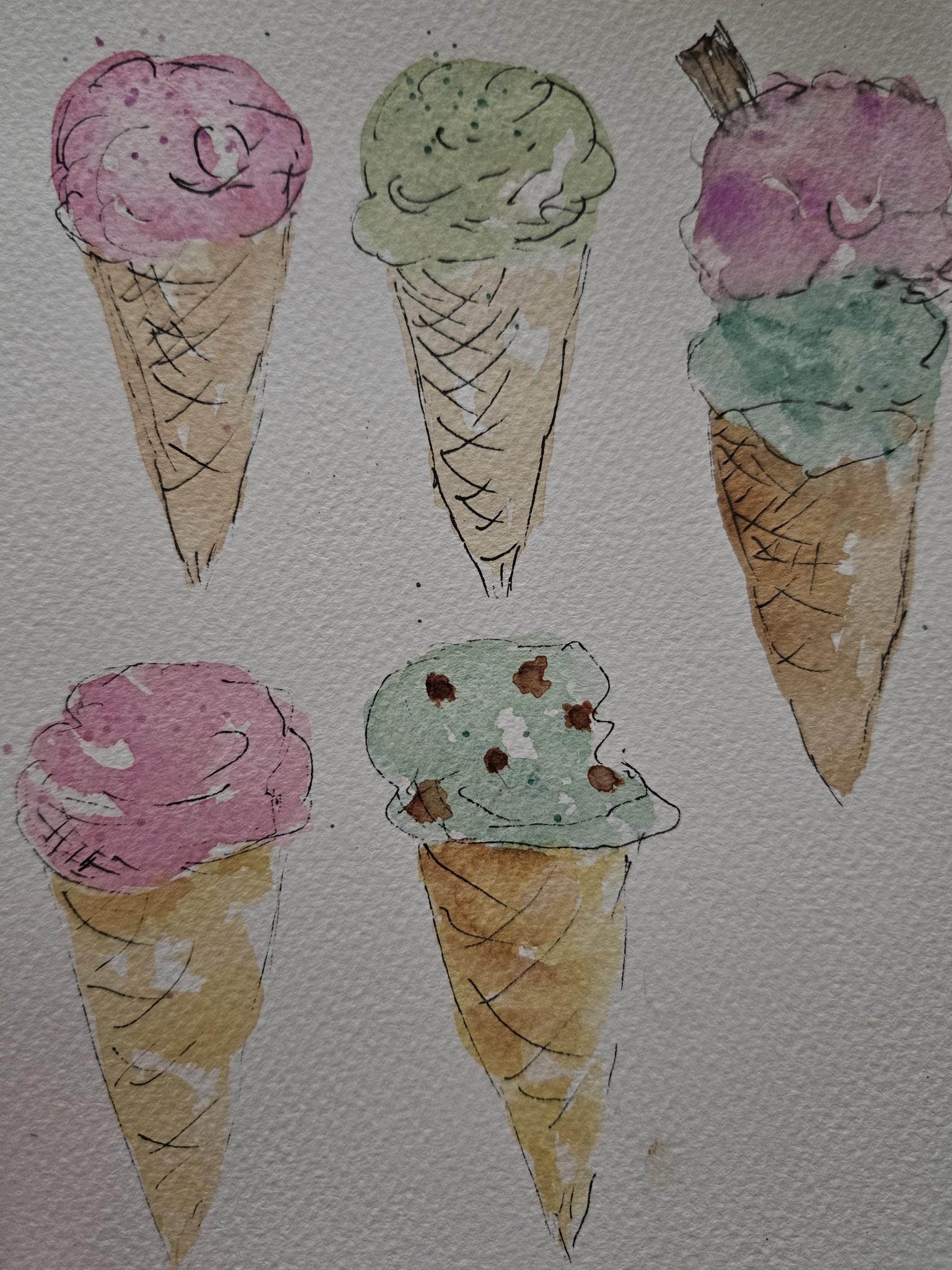 Ice cream cones ink and w/c - image 1 - student project