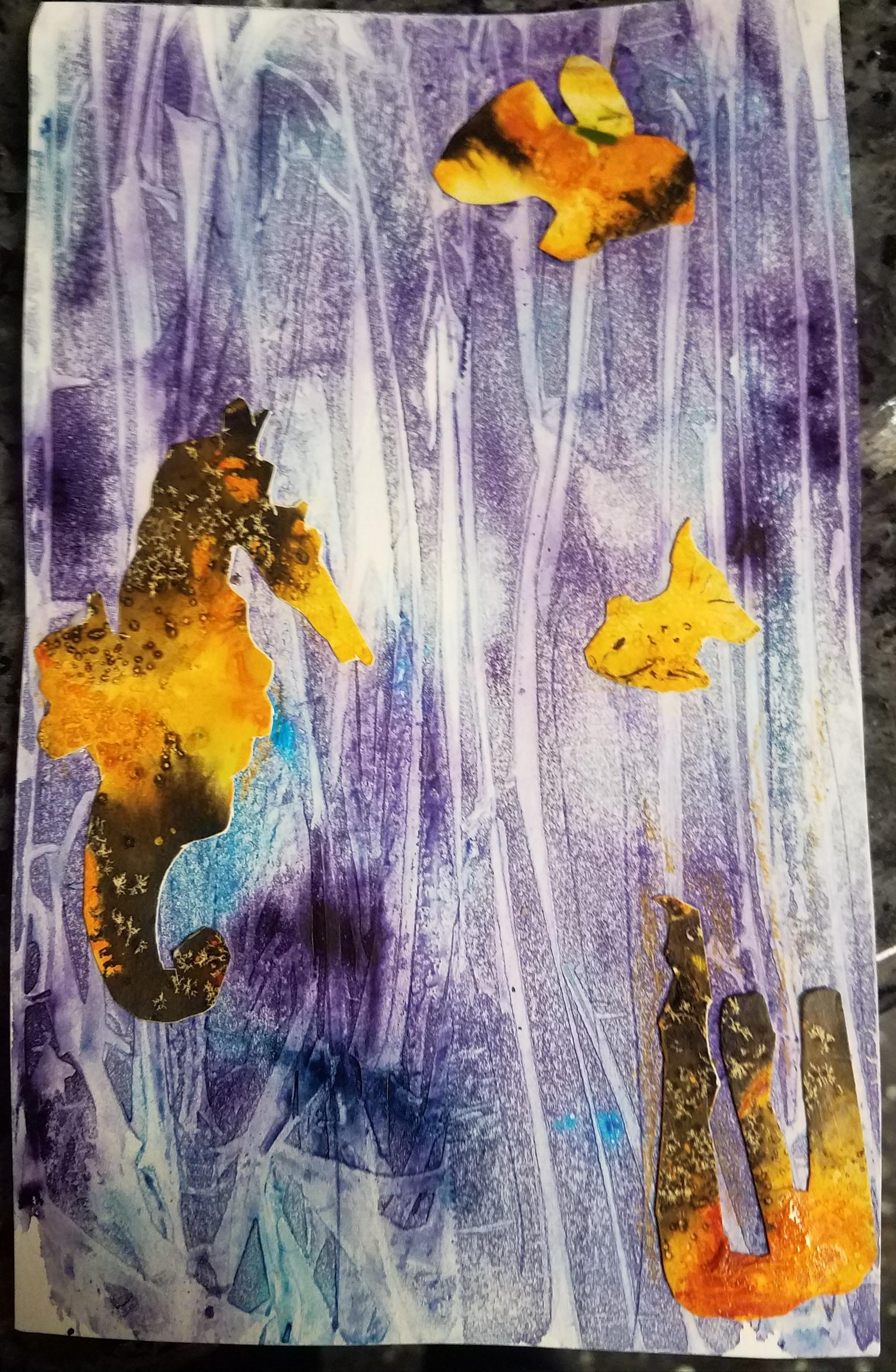 Mixed media collage seahorse - image 3 - student project