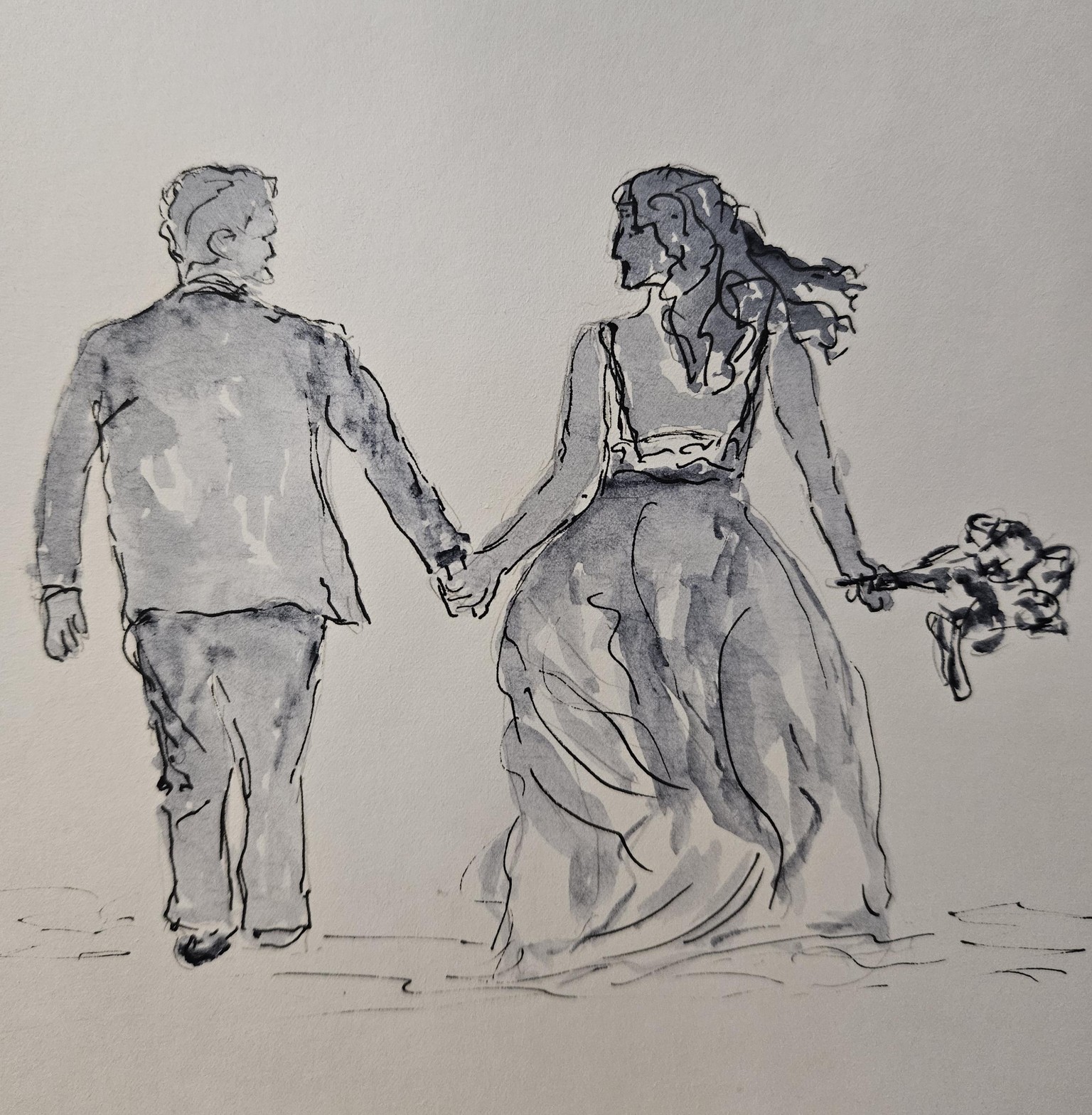 Wedding couple line and wash - image 1 - student project