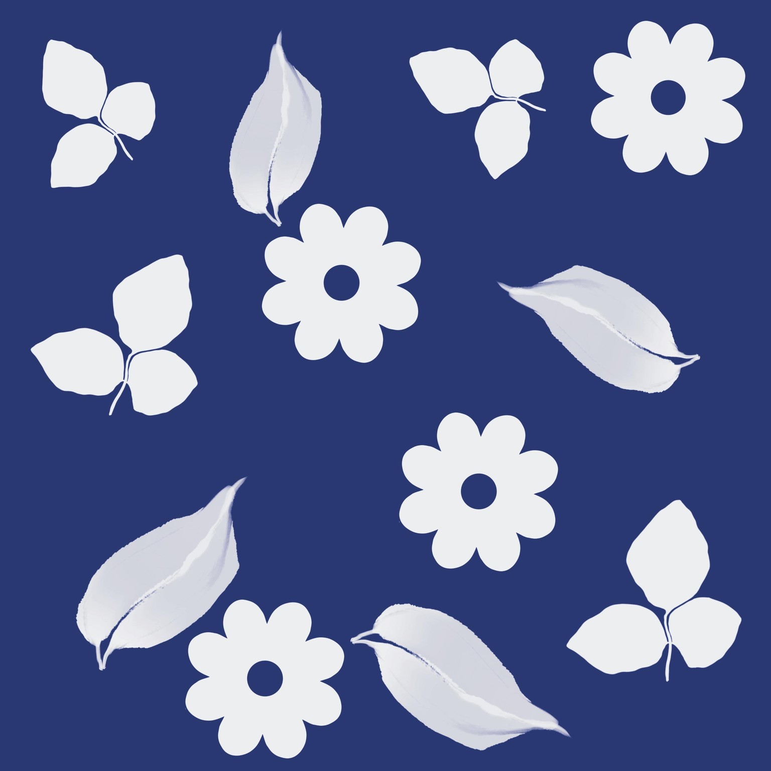 White flowers and leaves on blue background - image 1 - student project