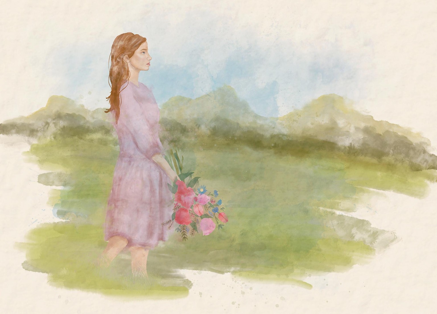 Watercolor girl with flowers - image 1 - student project