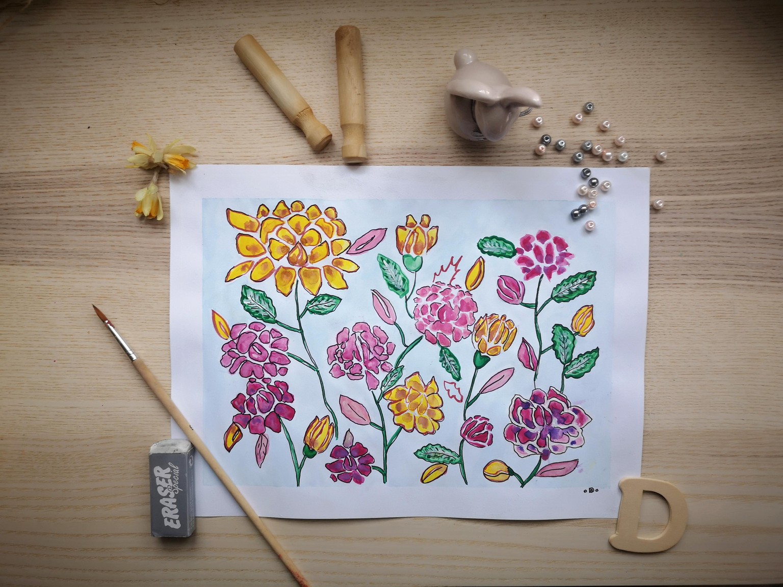 Peonies with ink - image 1 - student project
