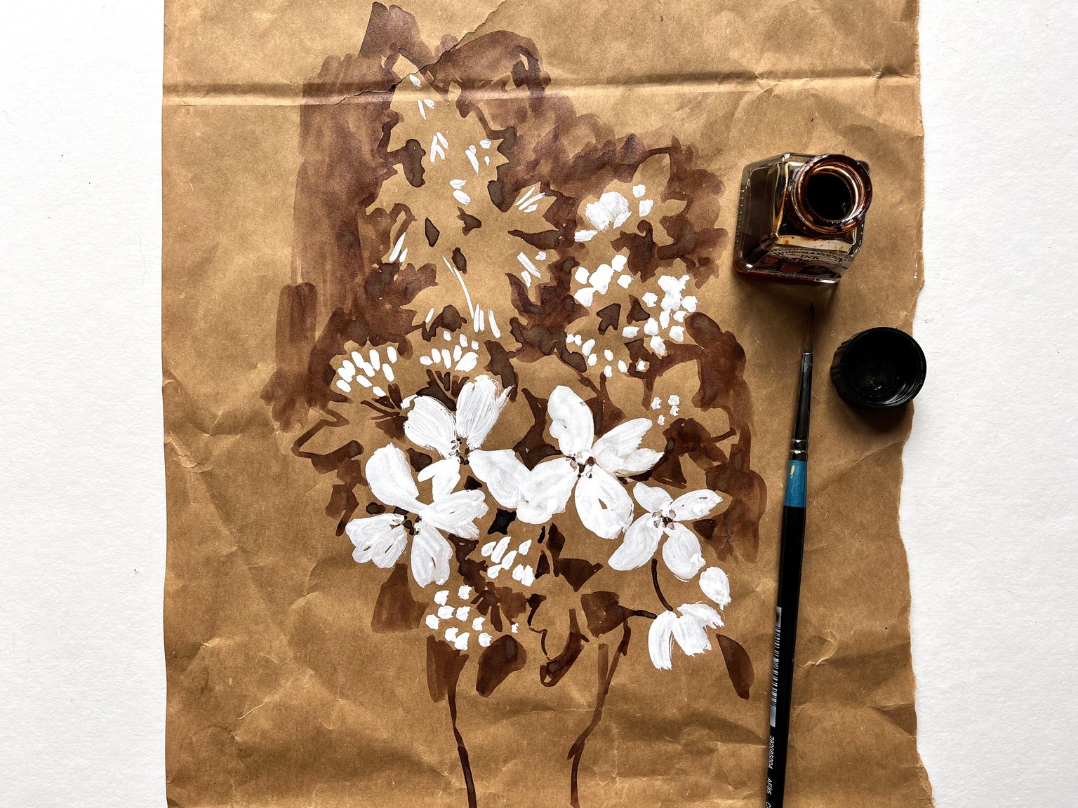 Floral Studies on Toned paper With Ink - image 3 - student project
