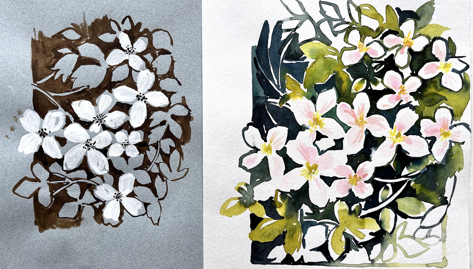 Floral Studies on Toned paper With Ink - image 4 - student project