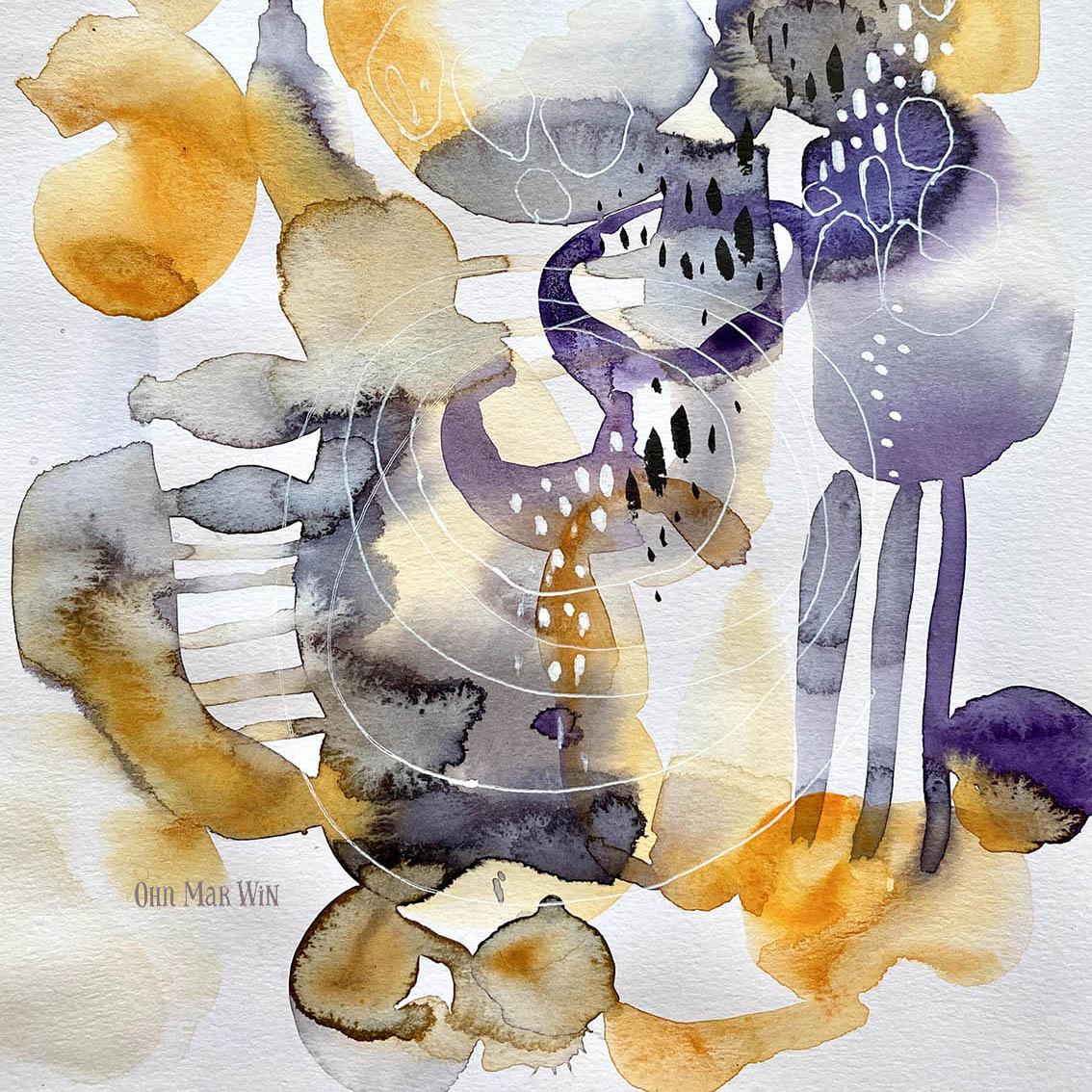 Abstract watercolours with pen detail - image 4 - student project