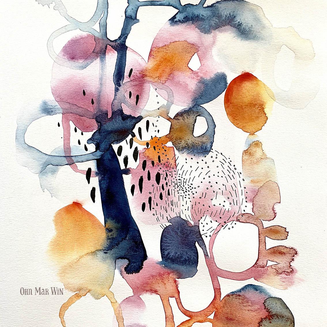 Abstract watercolours with pen detail - image 1 - student project