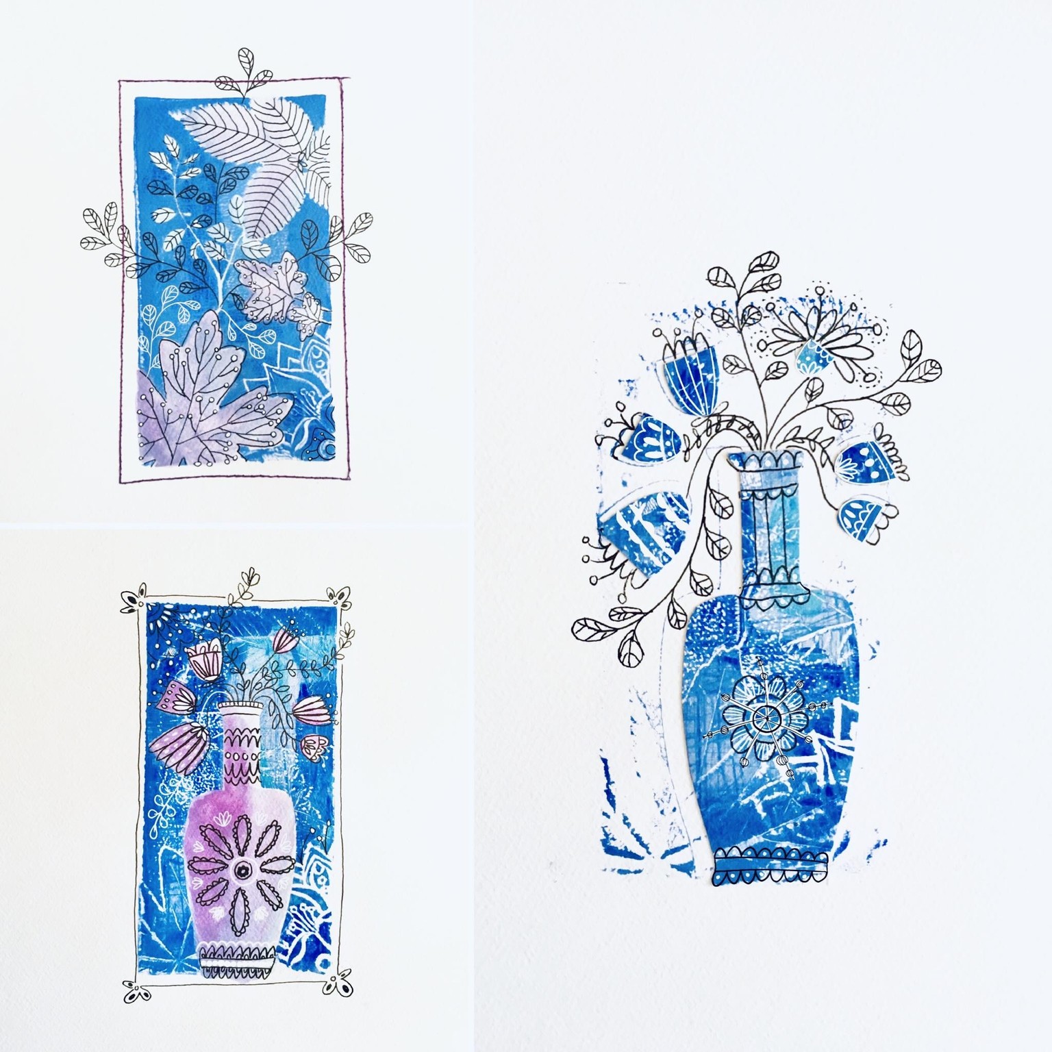 Gel prints/Mixed media class - vase - image 1 - student project