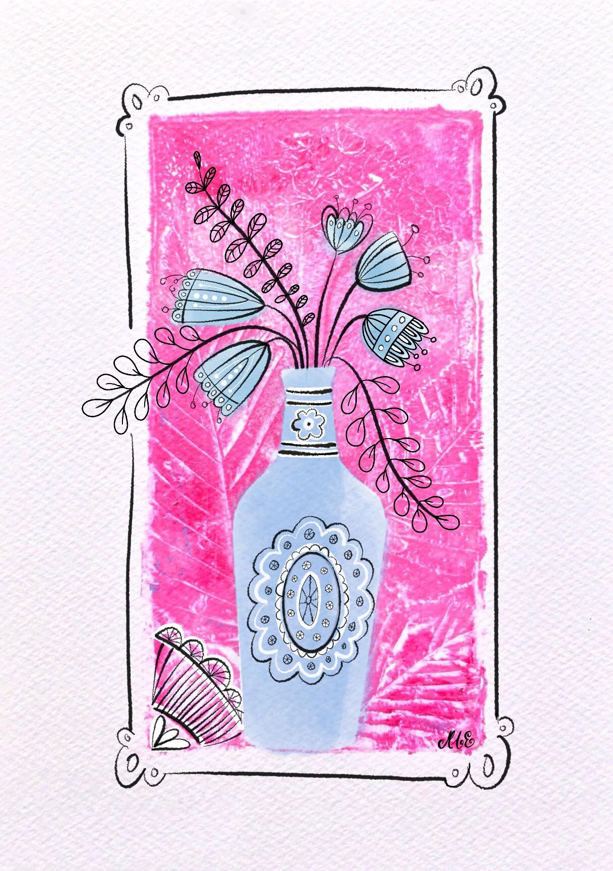 Gel prints/Mixed media class - vase - image 3 - student project