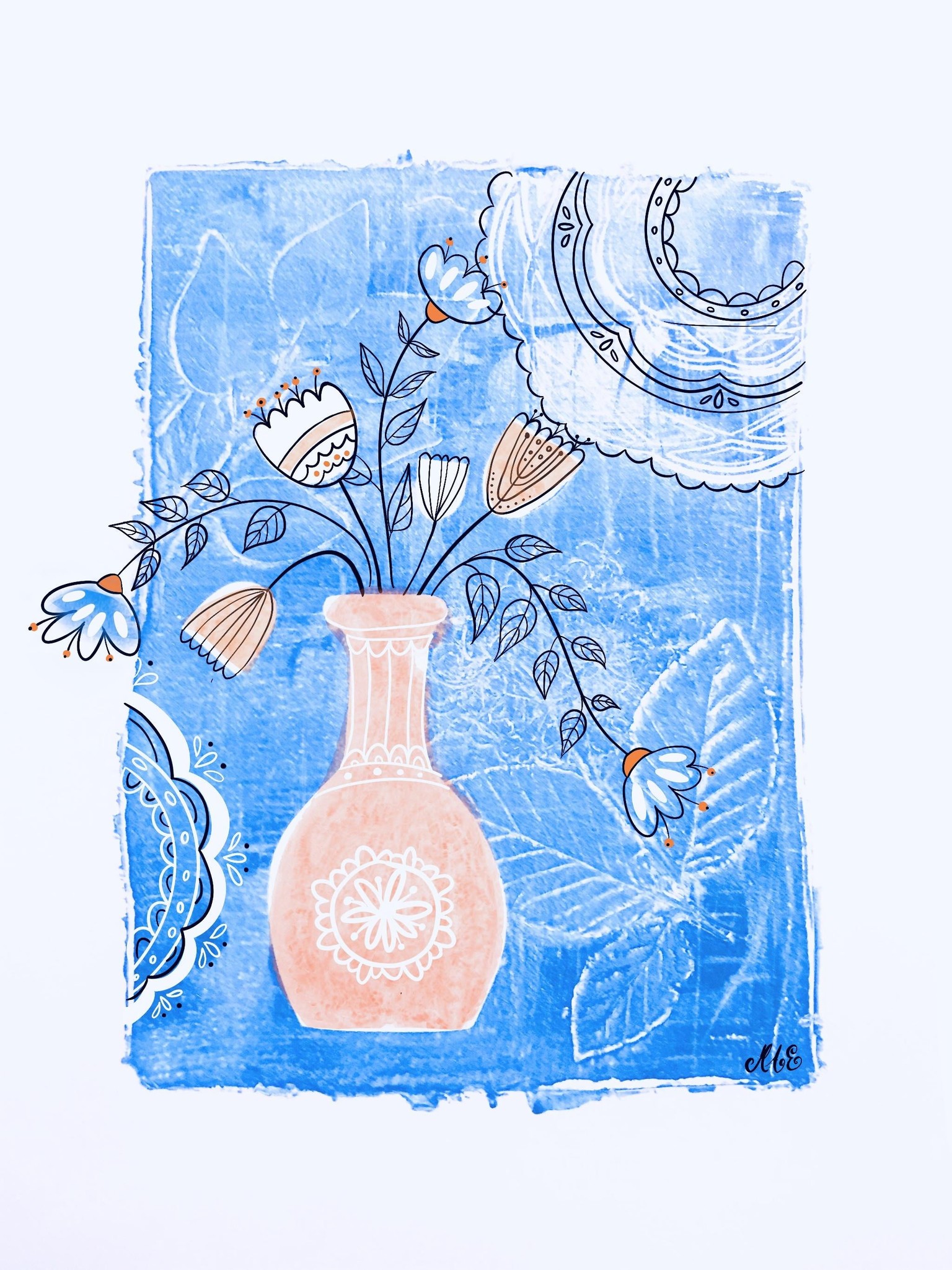 Gel prints/Mixed media class - vase - image 4 - student project