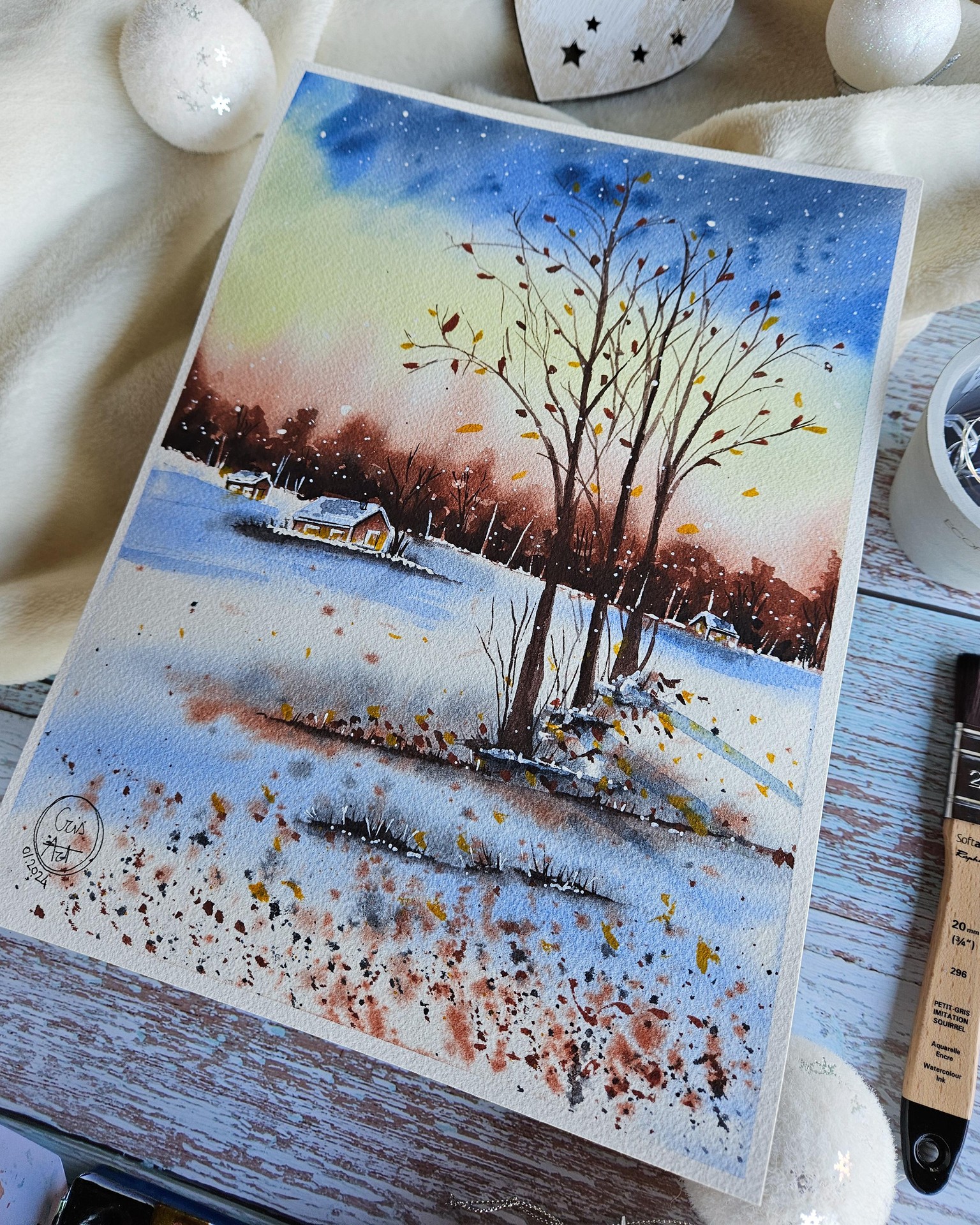 Easy Winter Landscape Painting With Watercolors - image 2 - student project
