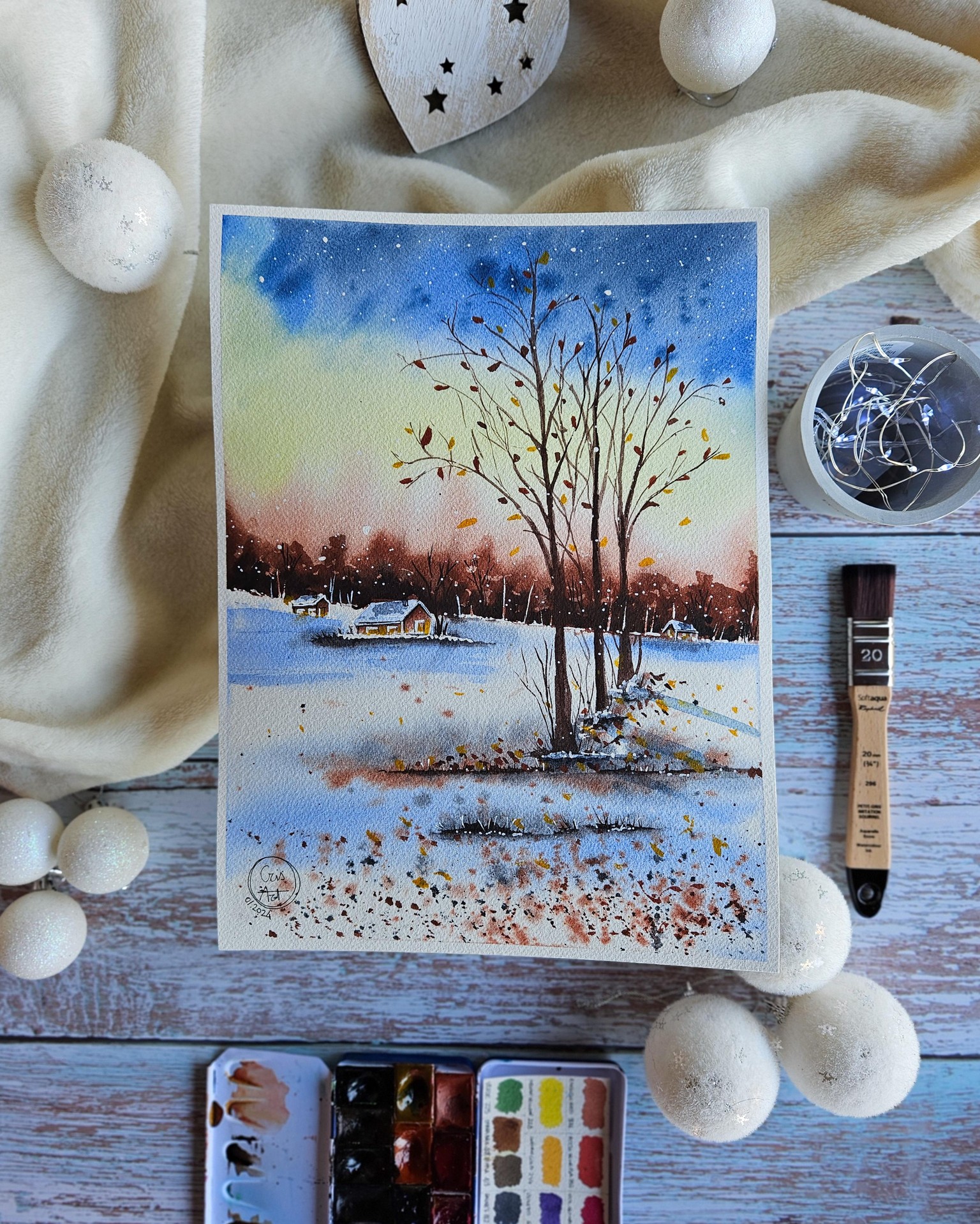 Easy Winter Landscape Painting With Watercolors - image 1 - student project