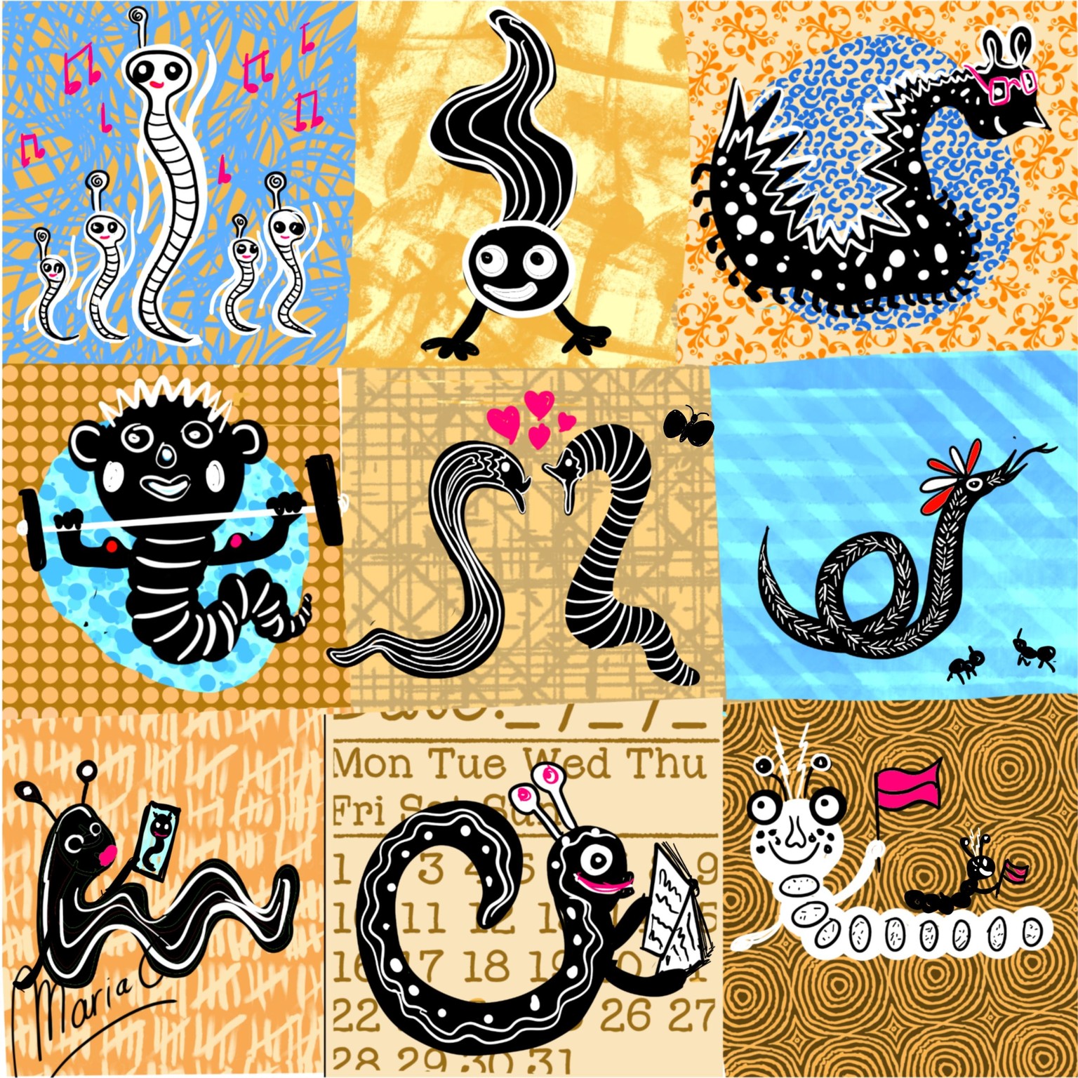 Mixed media cats and worms!!!! - image 1 - student project