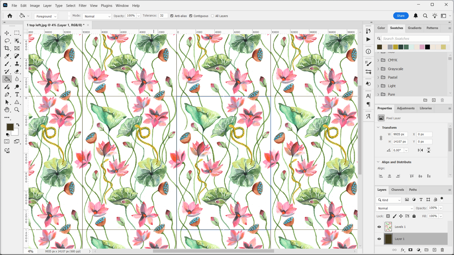 Lotus Flowers and Snakes - Painting For Pattern Design 2 - image 2 - student project