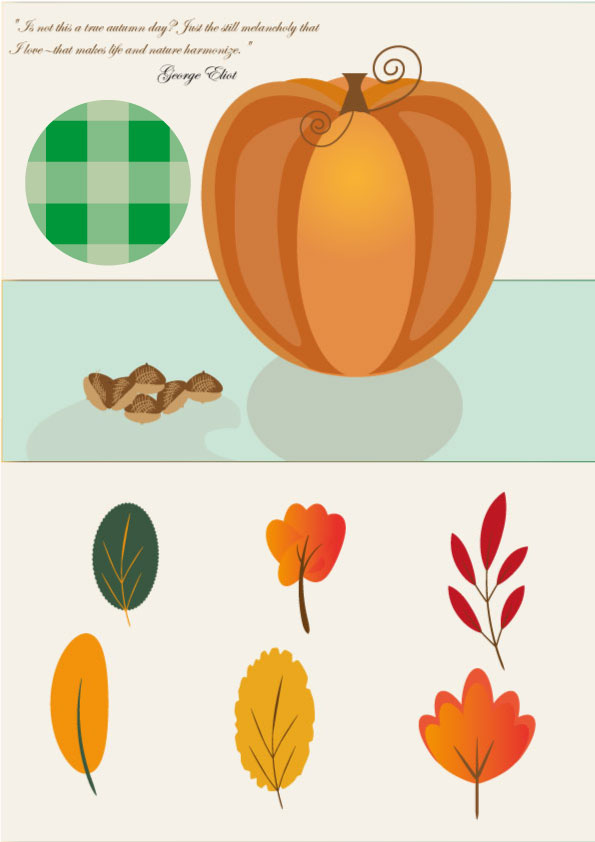 Fall leaves and pumpkin with pattern - image 1 - student project