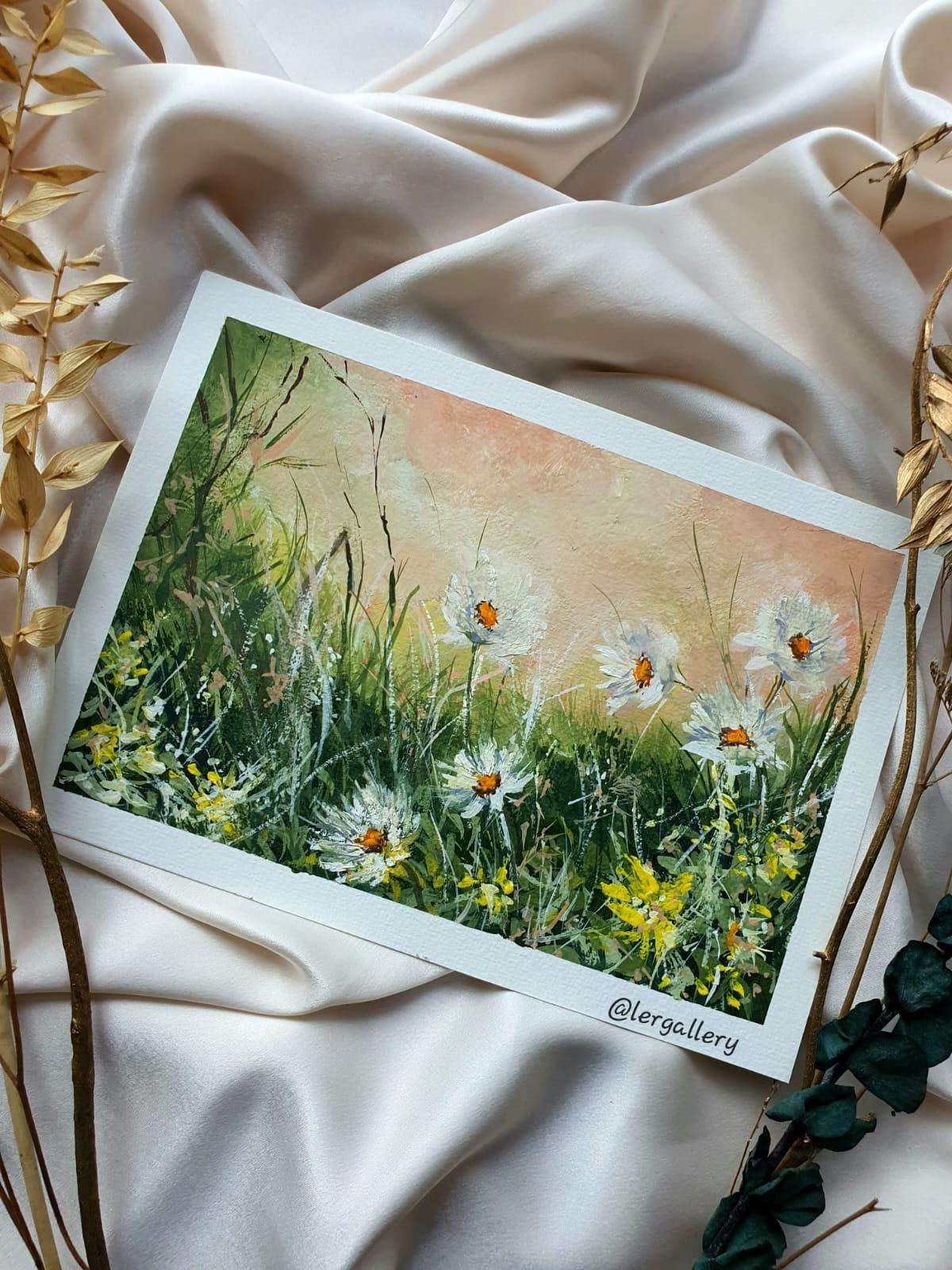 Paint Flower Field with Bokeh Background in Gouache - image 1 - student project