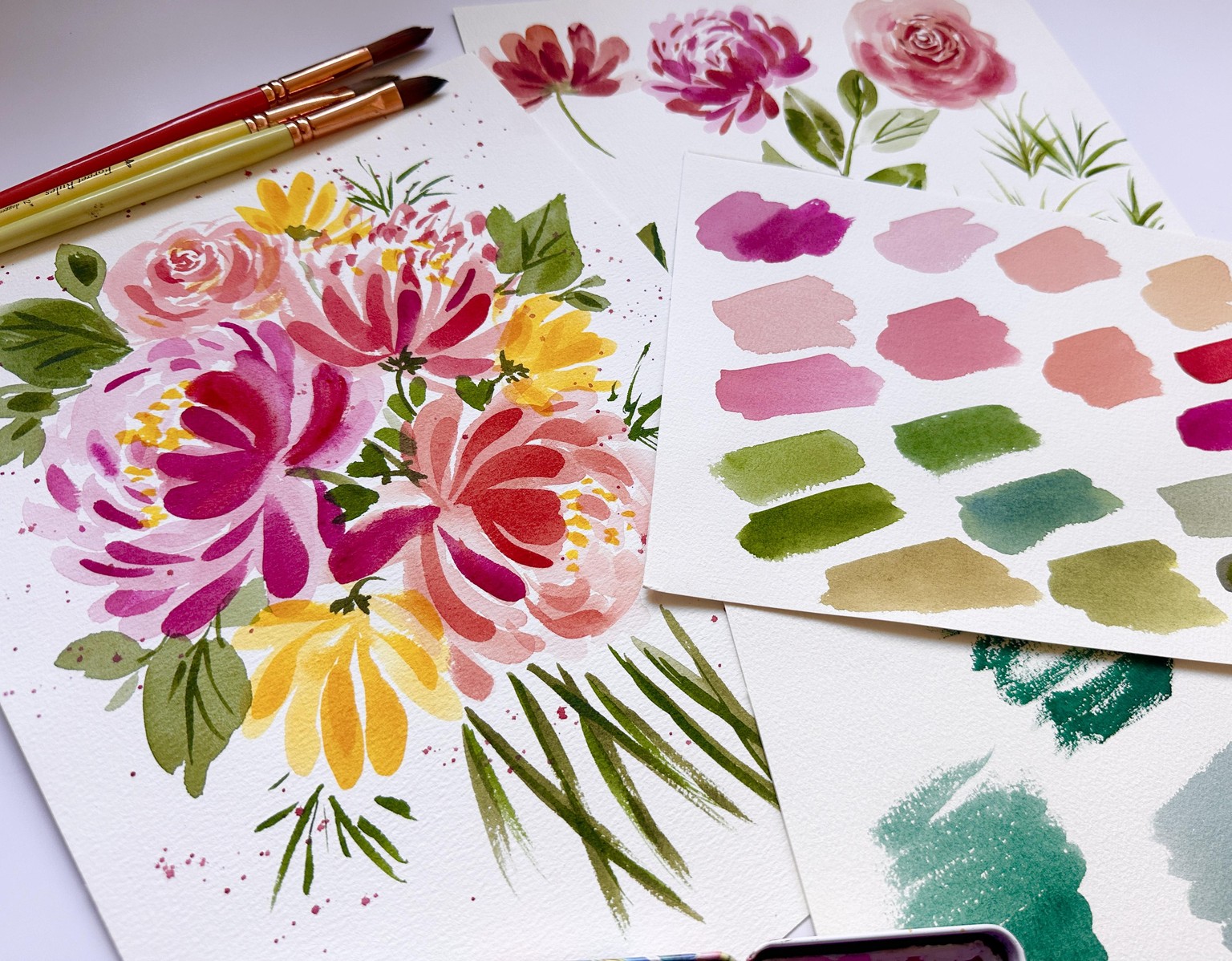 Embracing watercolor mistakes with watercolor flower shadows - image 1 - student project
