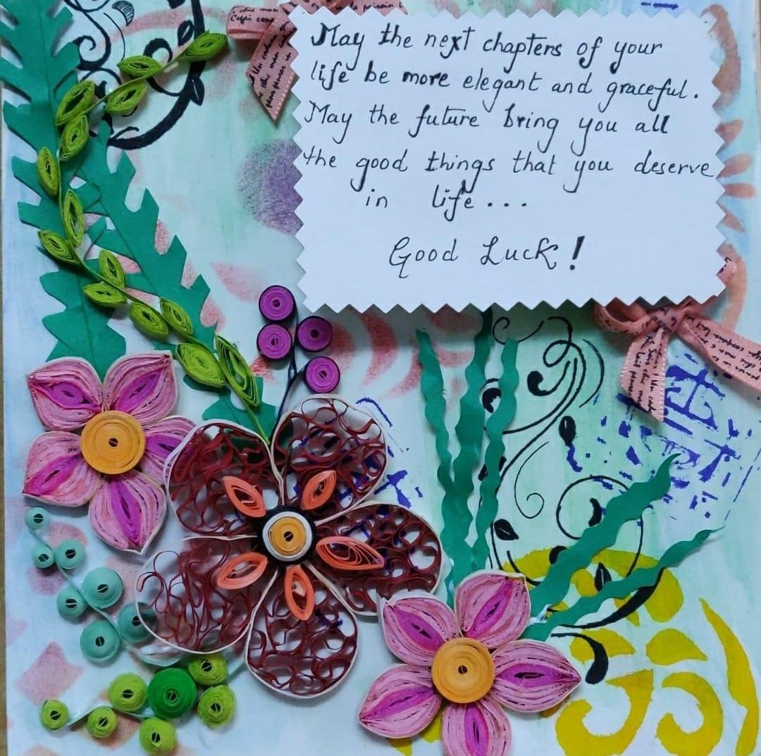 greeting card with quilling flowers - image 1 - student project