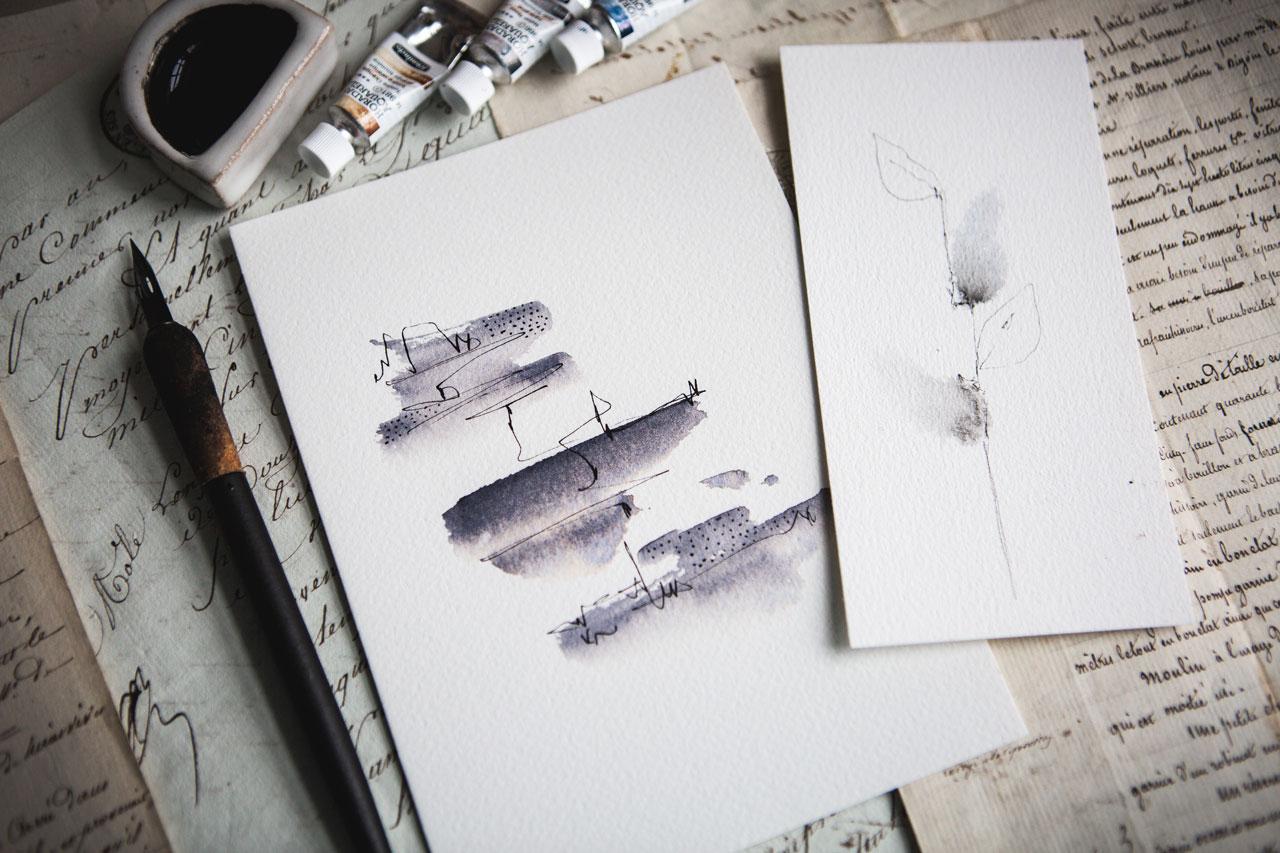 Watercolor & Ink Minimalist Abstracts - image 2 - student project