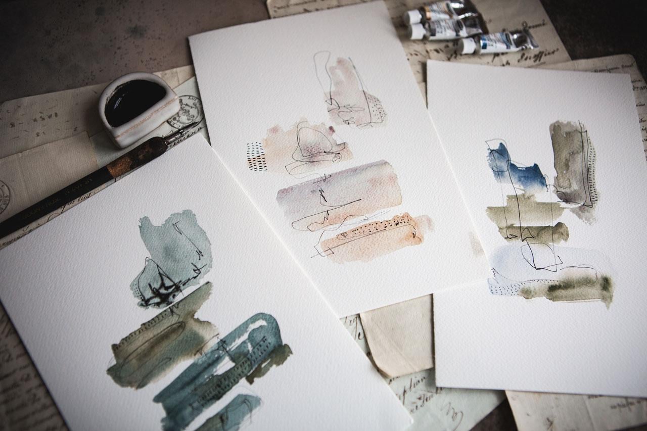 Watercolor & Ink Minimalist Abstracts - image 1 - student project