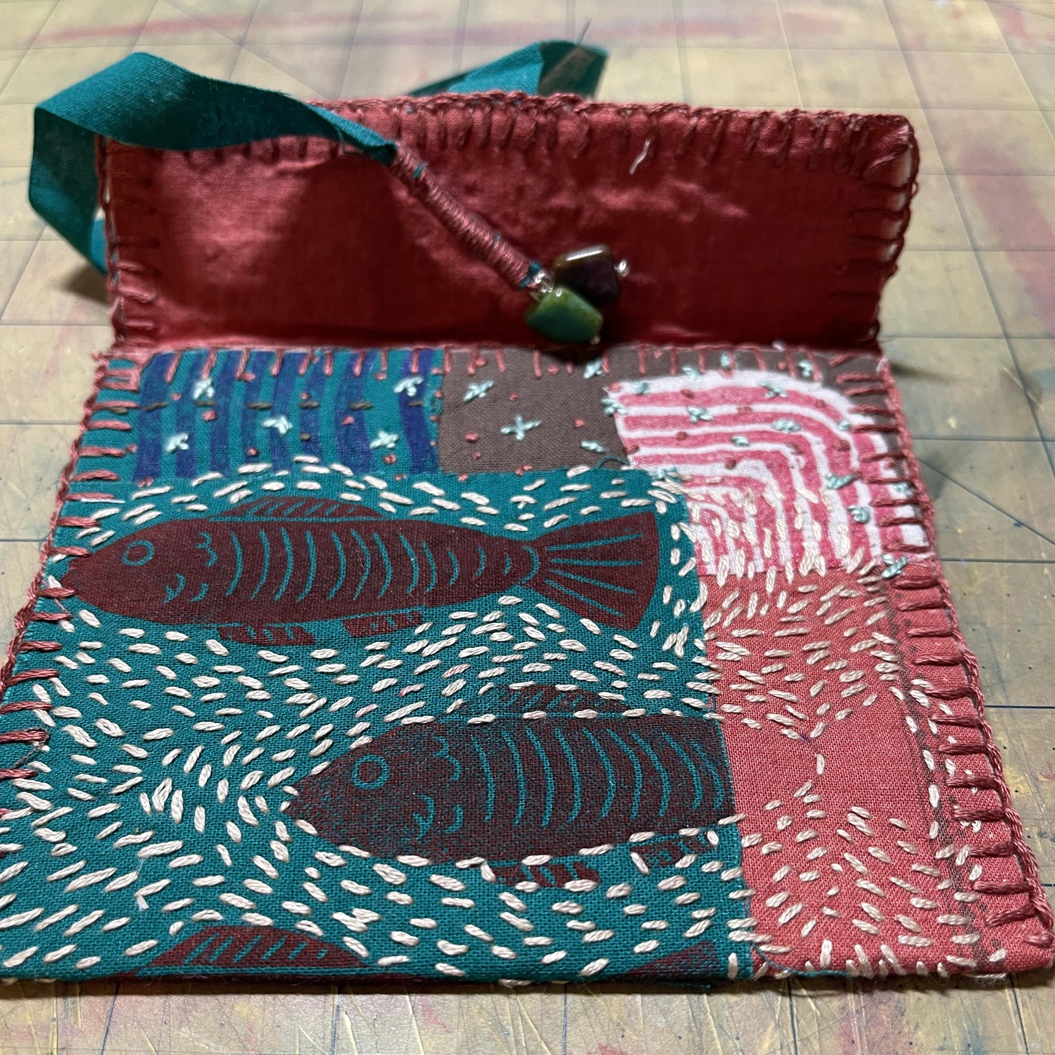 Hand stamped and stitched pouch - image 3 - student project