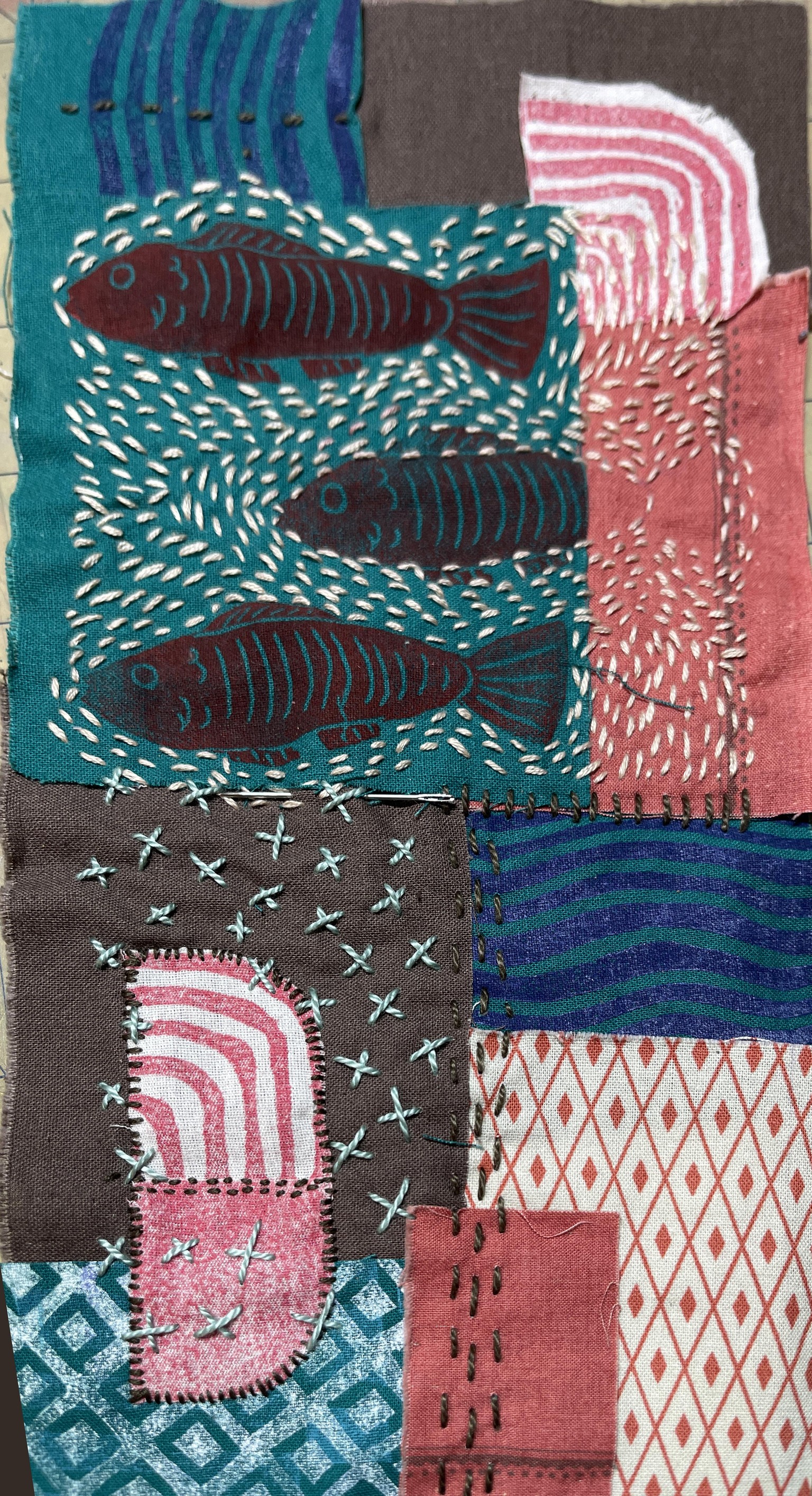 Hand stamped and stitched pouch - image 2 - student project
