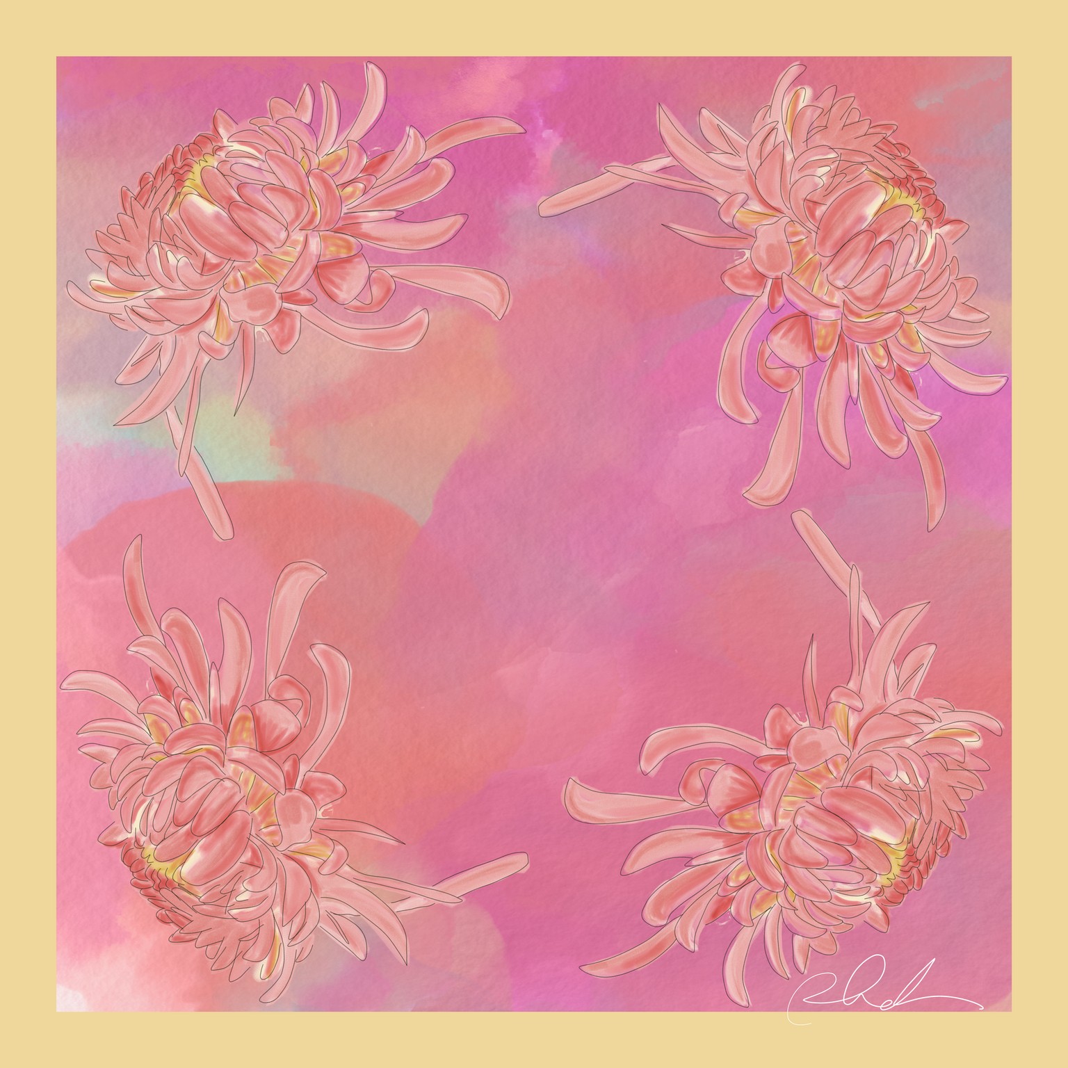 Vera Neumann Inspired Scarf Design-Chrysanthemums - image 1 - student project