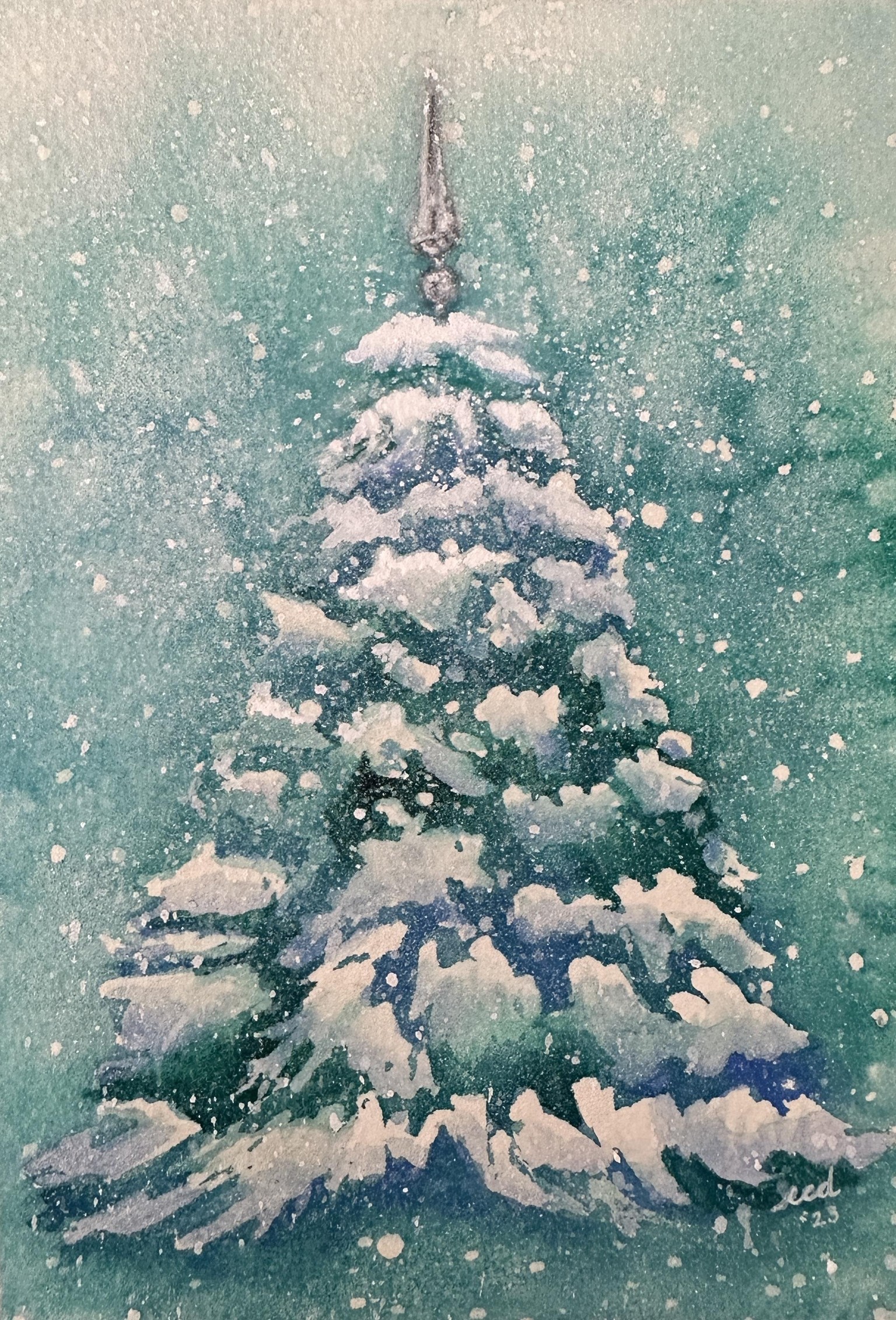 Watercolor Snowy Christmas Tree - image 1 - student project