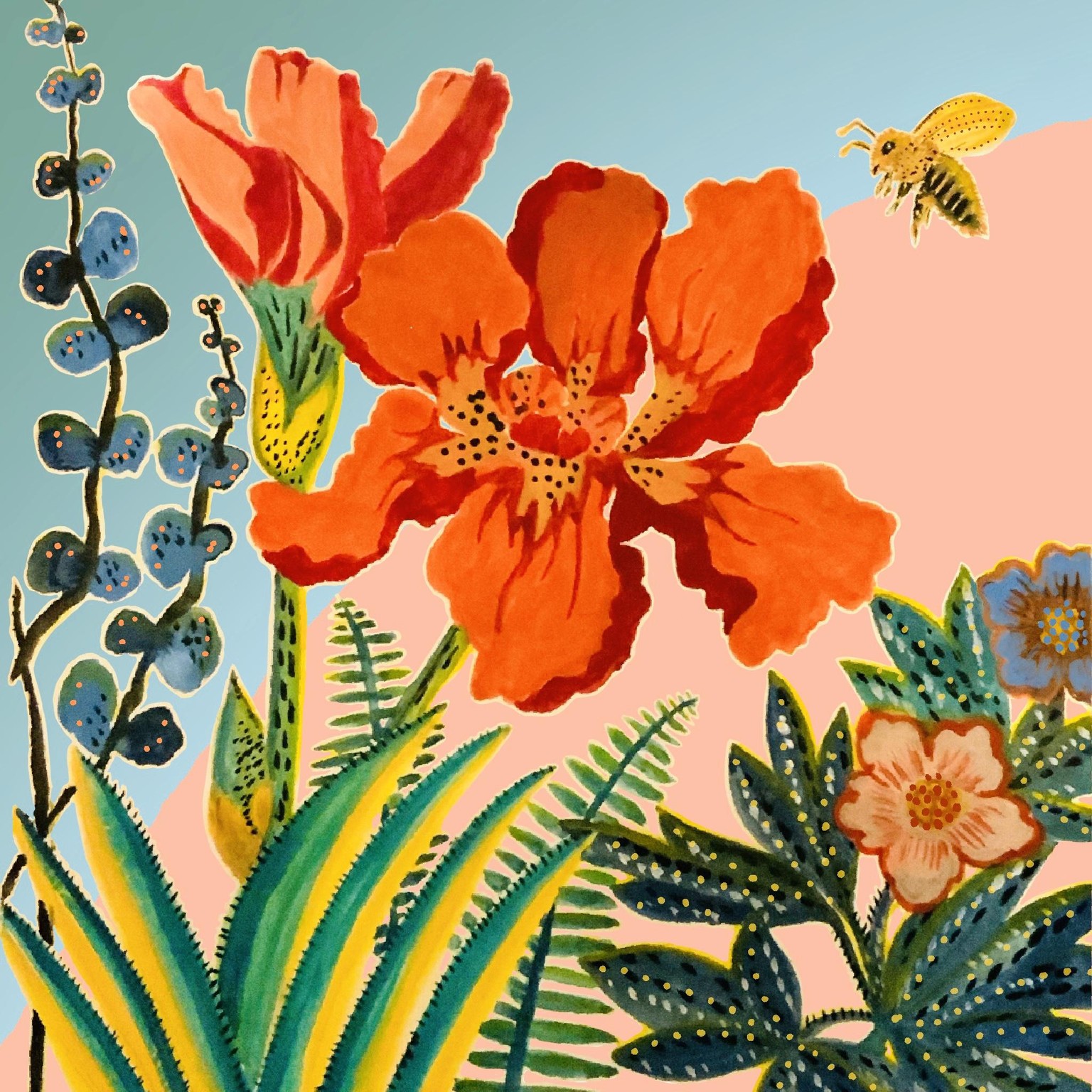 Flowers & Bee (Gouache/digital) - image 2 - student project