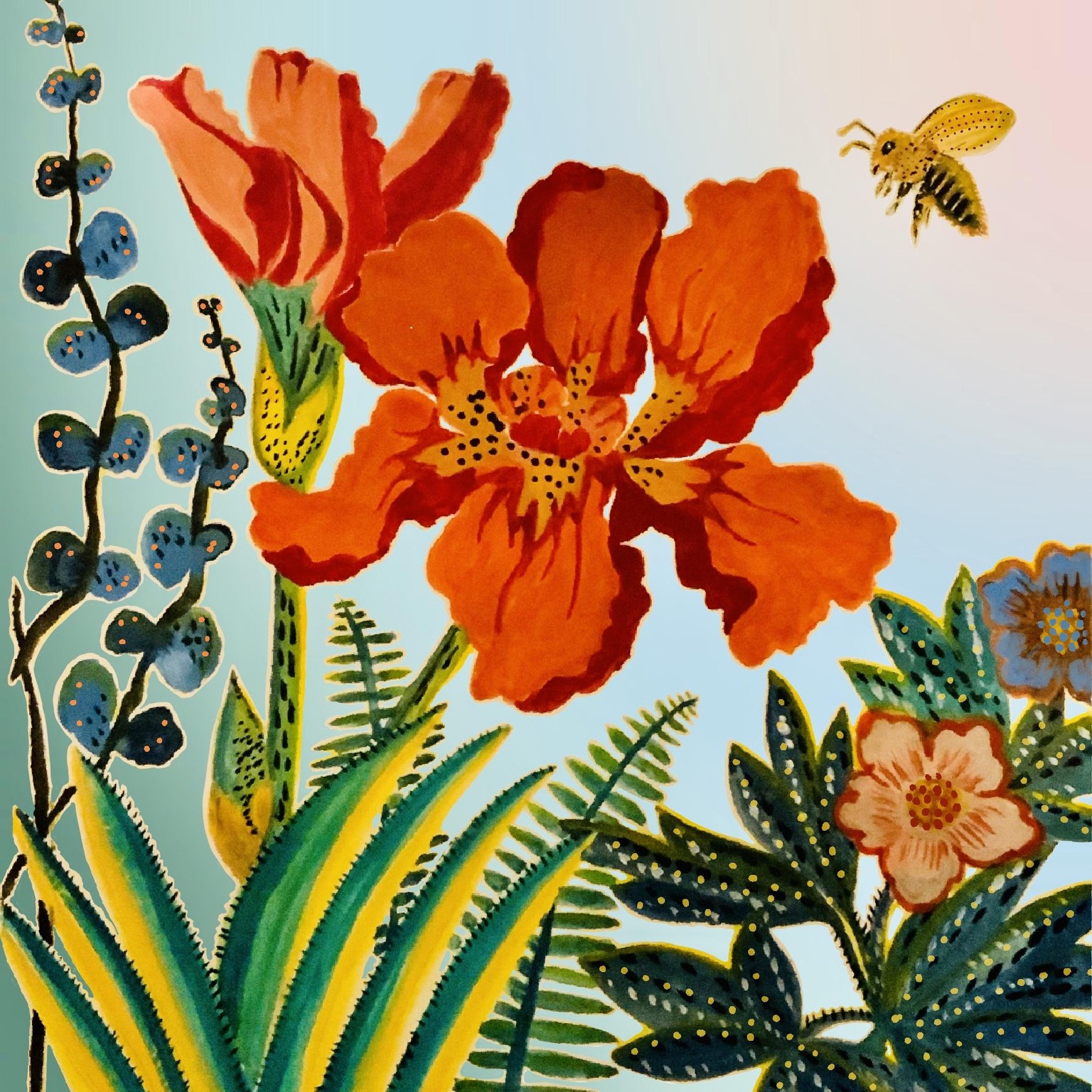 Flowers & Bee (Gouache/digital) - image 1 - student project