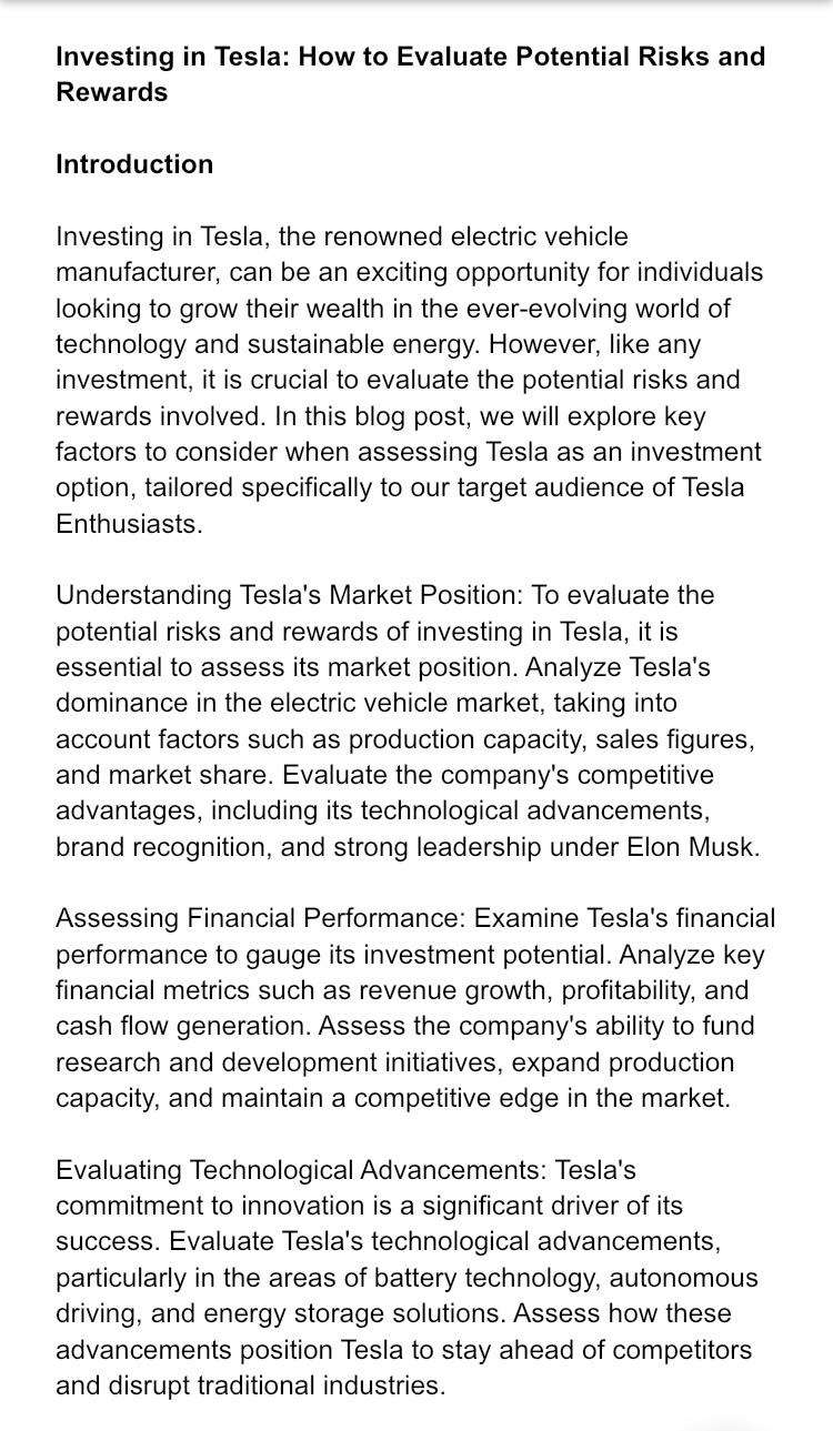 Blog post on Investing in Tesla: How to Evaluate Potential Risks and Rewards - image 2 - student project