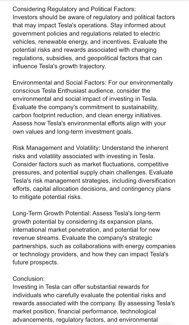 Blog post on Investing in Tesla: How to Evaluate Potential Risks and Rewards - image 3 - student project