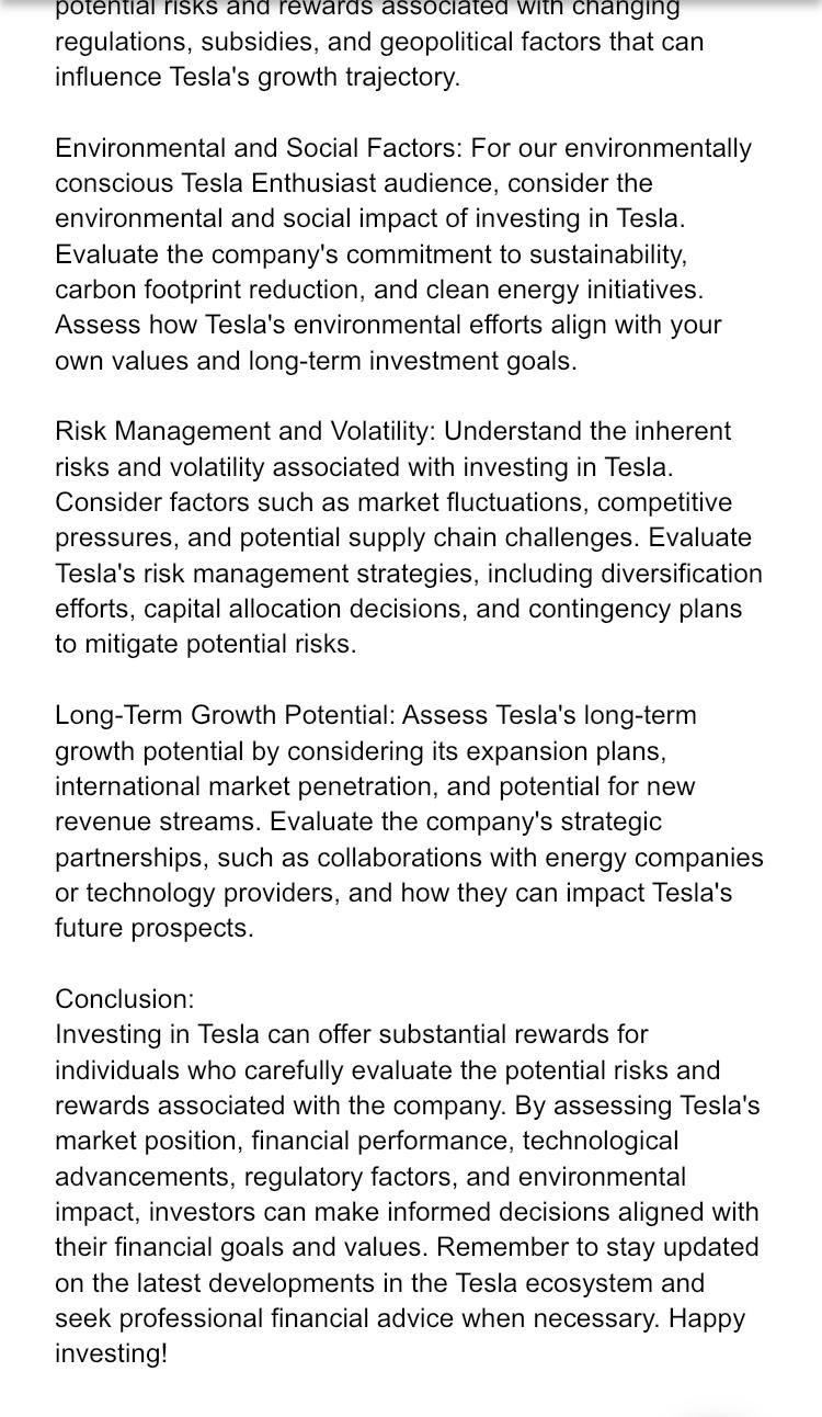 Blog post on Investing in Tesla: How to Evaluate Potential Risks and Rewards - image 4 - student project