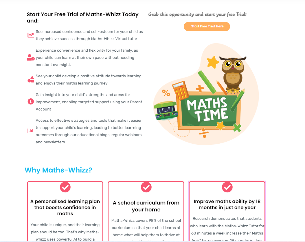 Landing page for Parents to sign up for Maths-Whizz - image 1 - student project