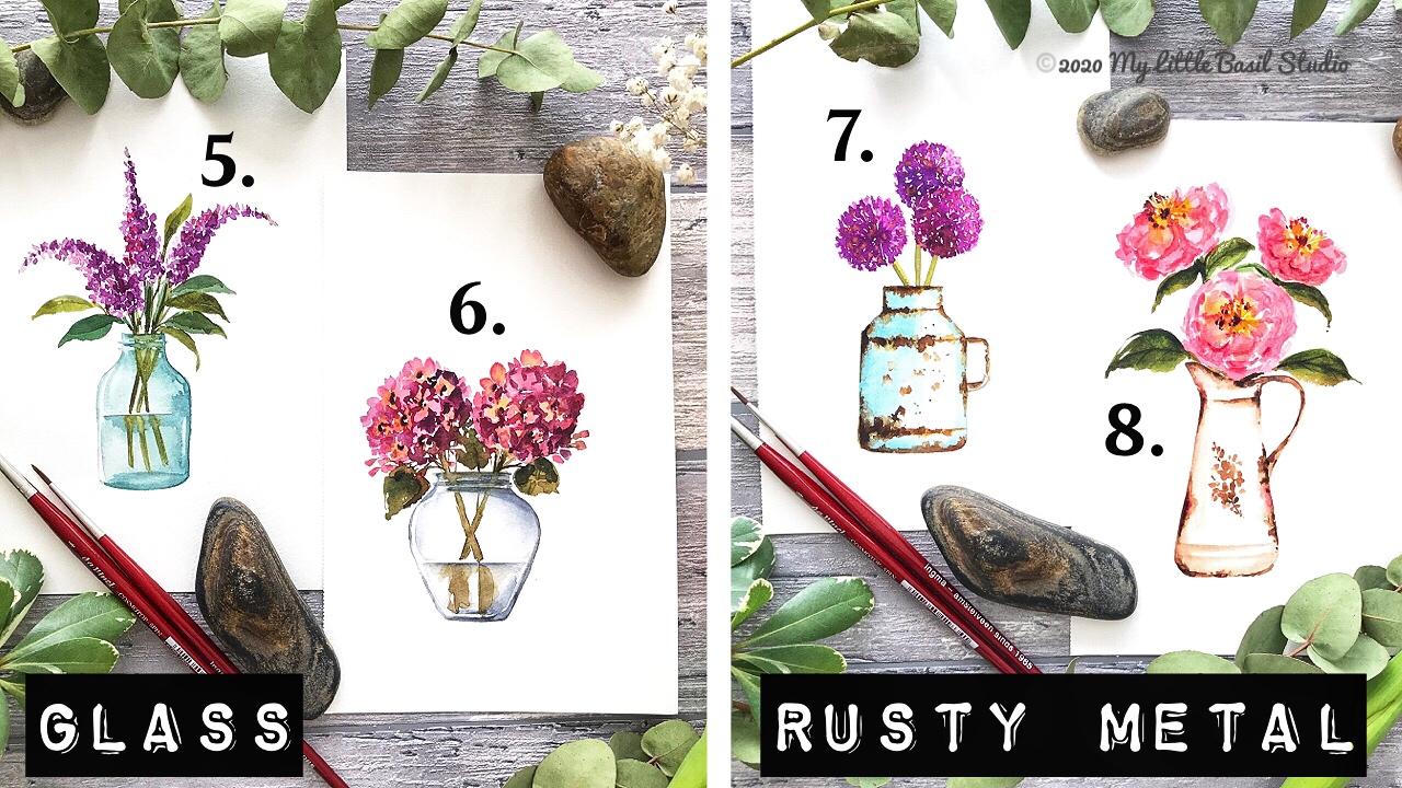 Watercolors Beyond Loose Florals: 8 Unique Flowers & Pots Projects - image 2 - student project
