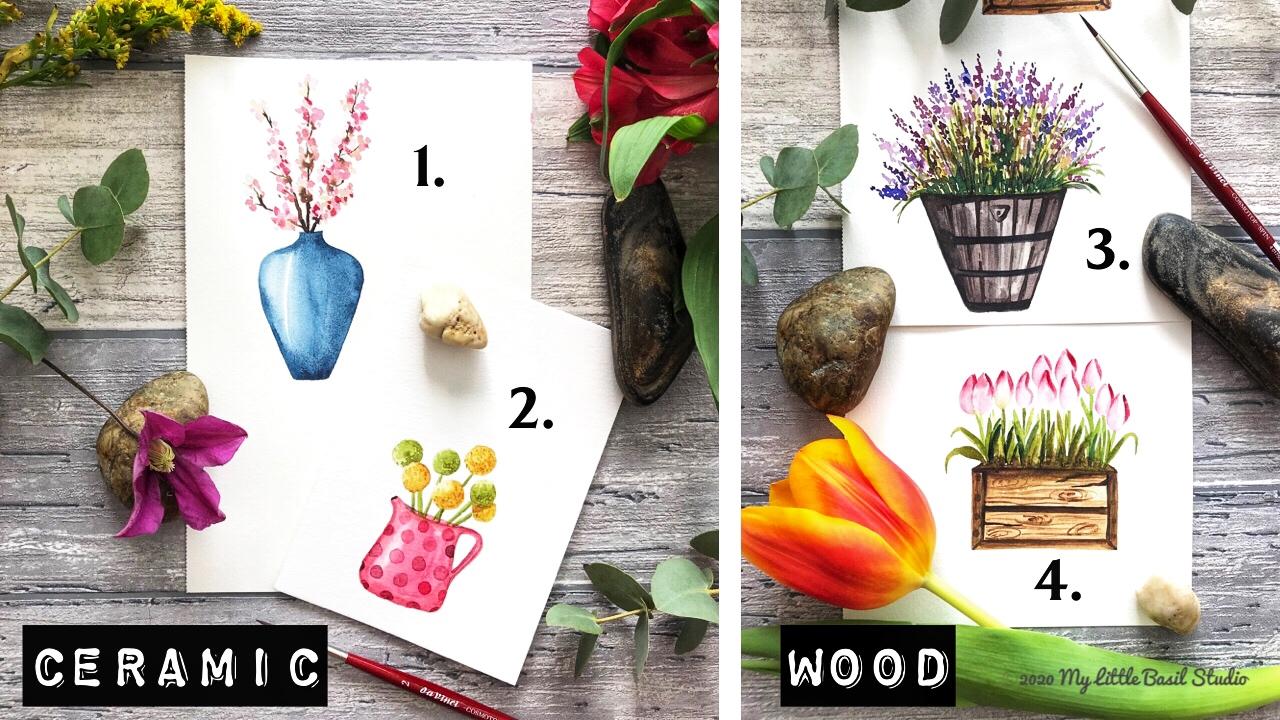 Watercolors Beyond Loose Florals: 8 Unique Flowers & Pots Projects - image 1 - student project