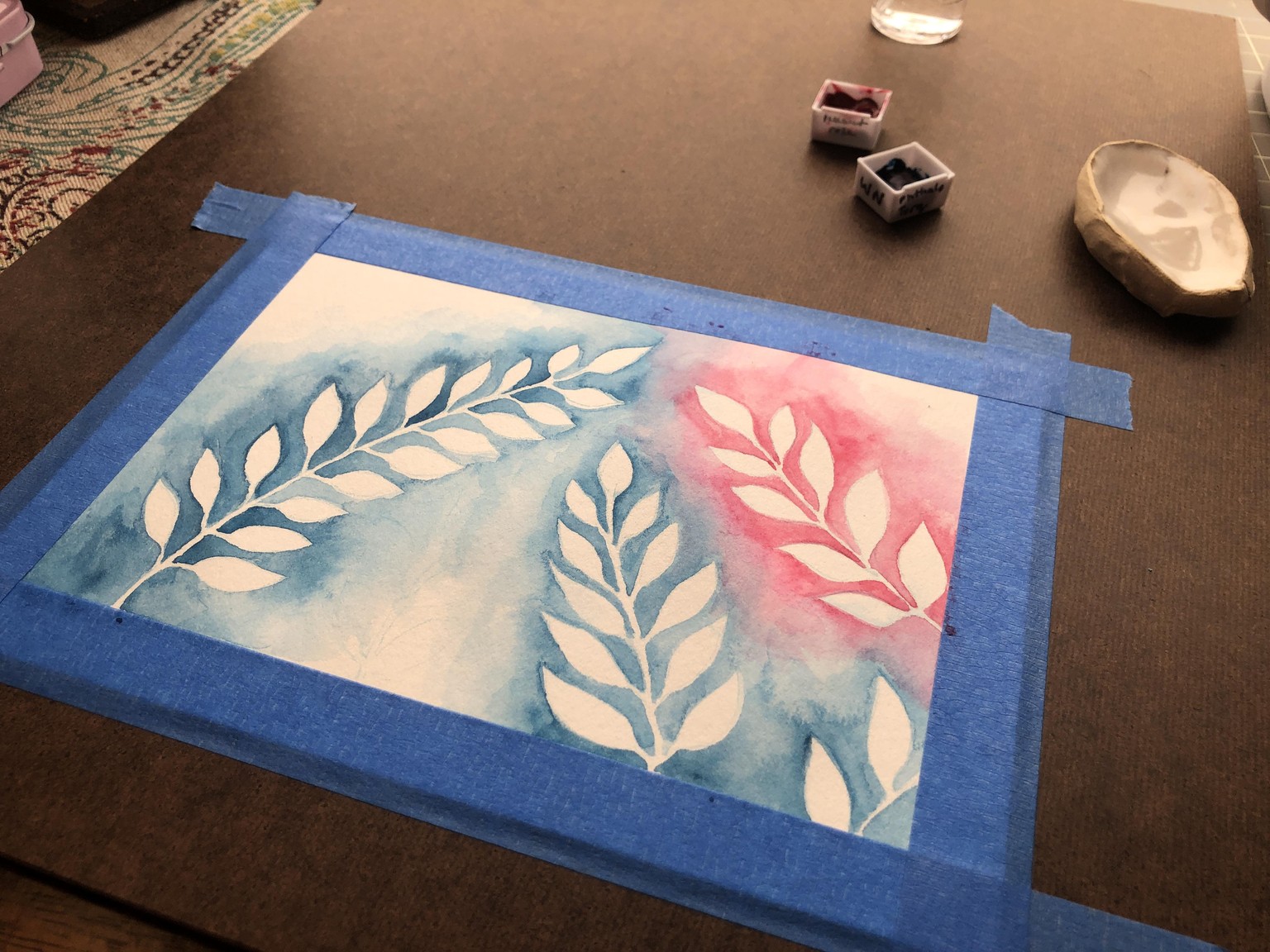 Negative Space Watercolor Leaves - image 2 - student project