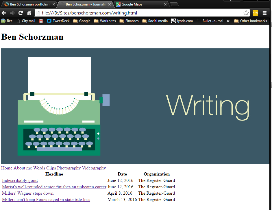 Ben Schorzman portfolio website - image 3 - student project