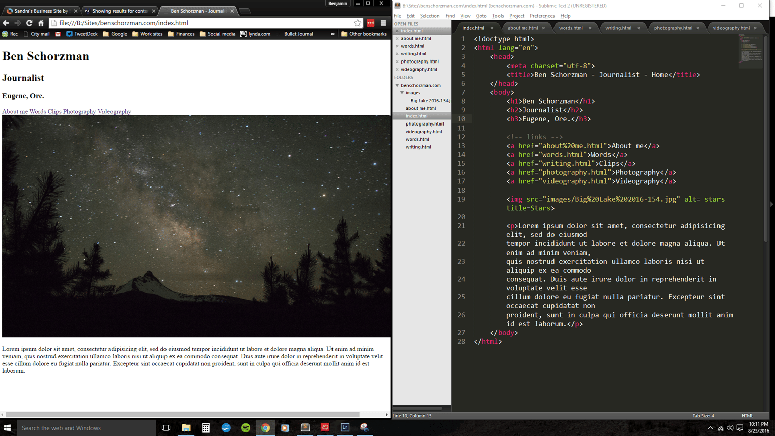 Ben Schorzman portfolio website - image 1 - student project