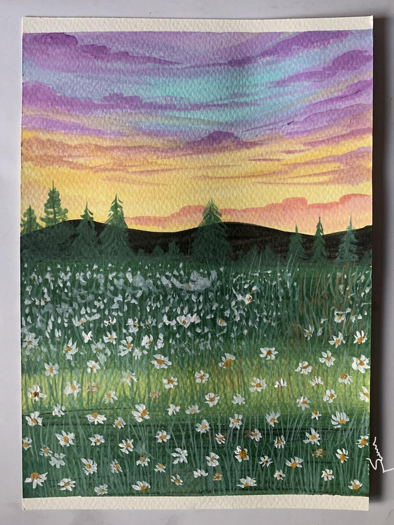 Daisy field with gouache - image 1 - student project