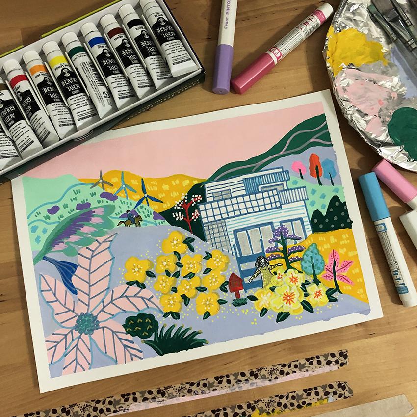 Mixed media landscape painting - image 1 - student project