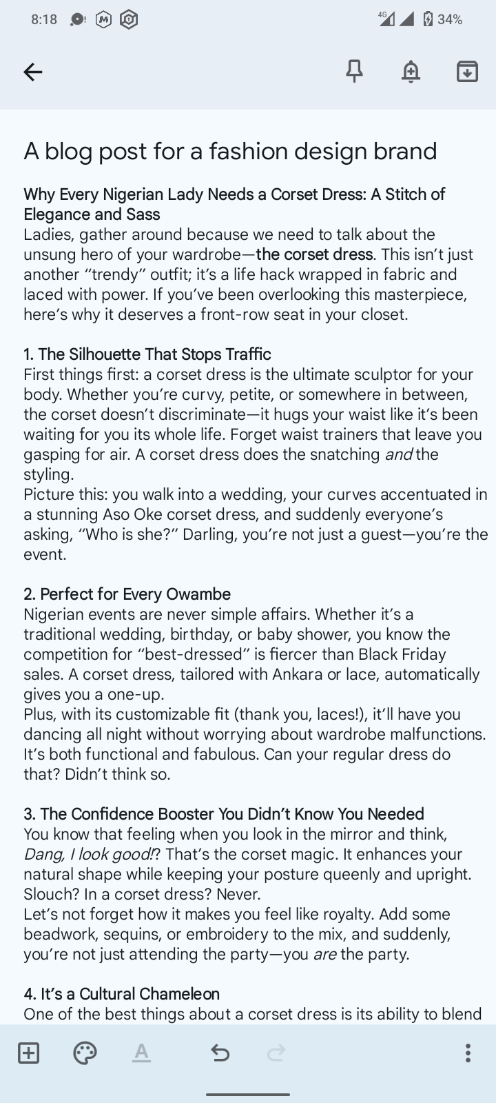 Blog post for a fashion design brand - image 1 - student project