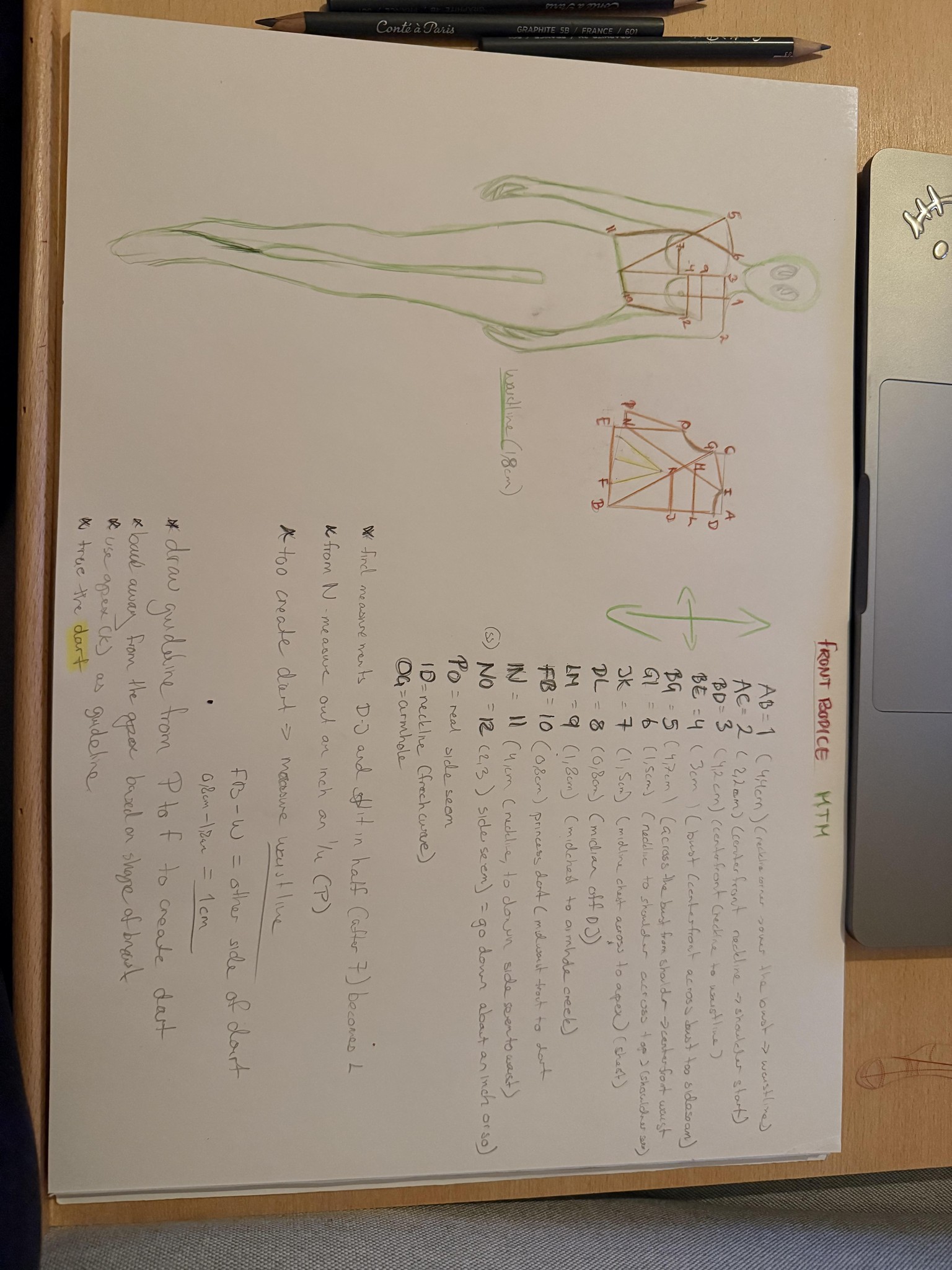 Front-Back Bodice + Skirt Drafts & Notes - image 2 - student project
