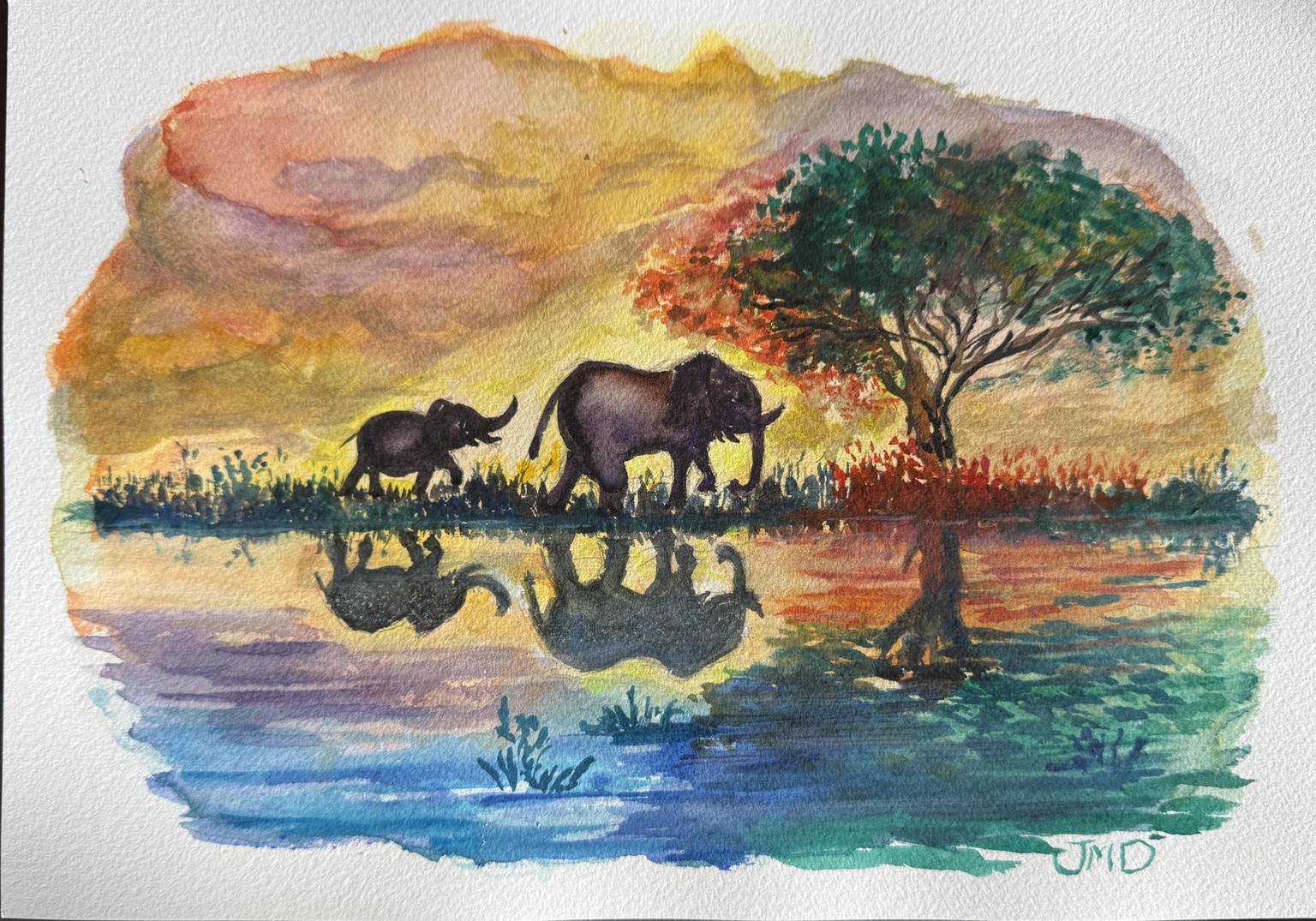 Elephants at sunset - image 2 - student project
