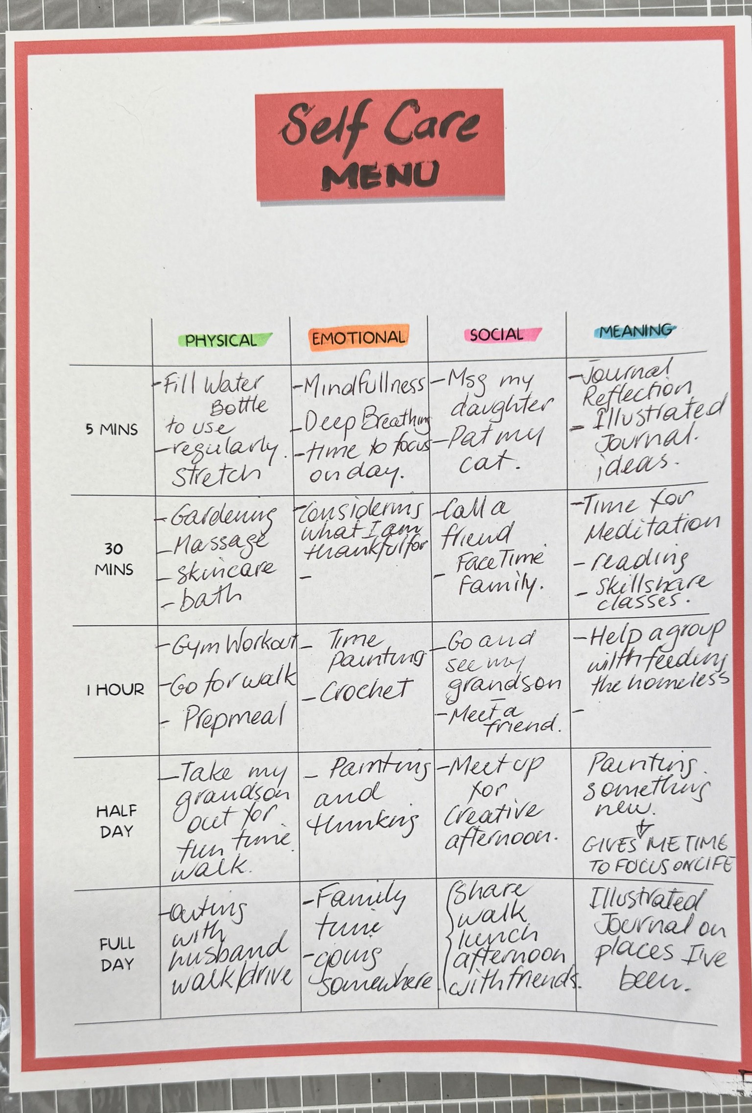 Selfcare menu - image 1 - student project