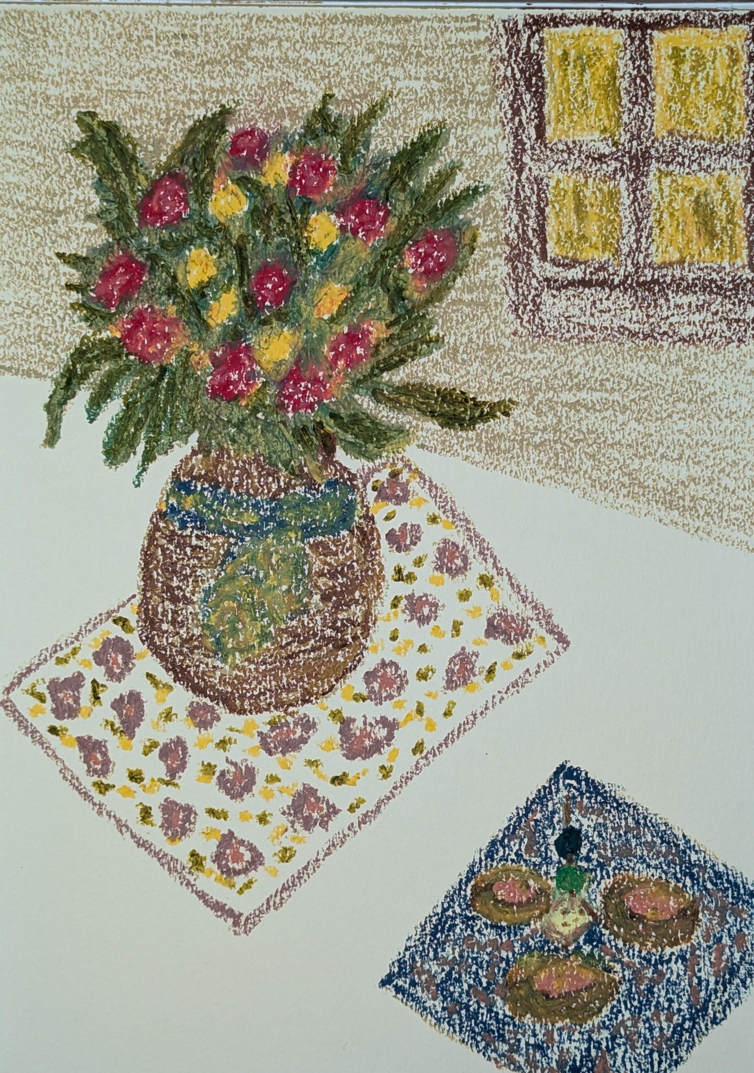 Oil pastel flowers in vase - image 1 - student project