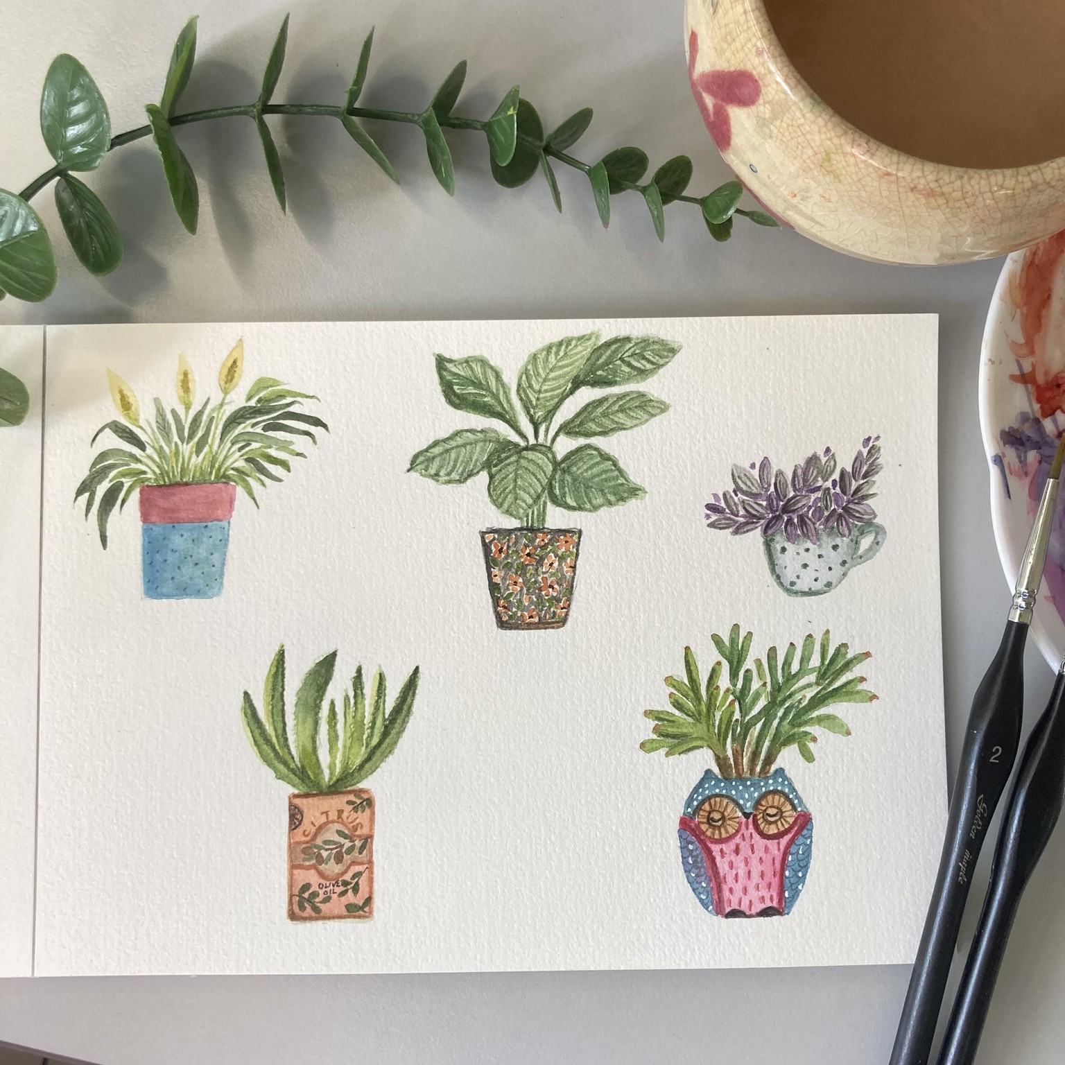 Watercolor potted plants - image 1 - student project