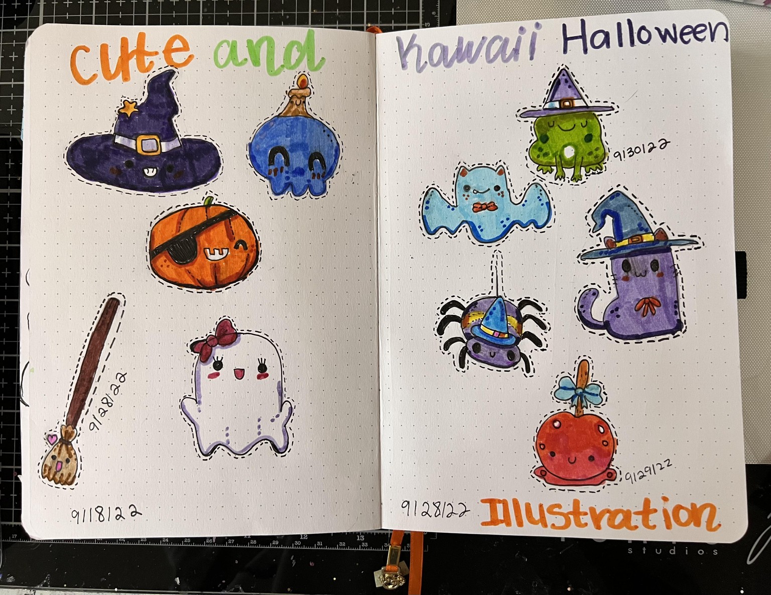 Cute and Kawaii Halloween Illustrations in my art journal - image 1 - student project